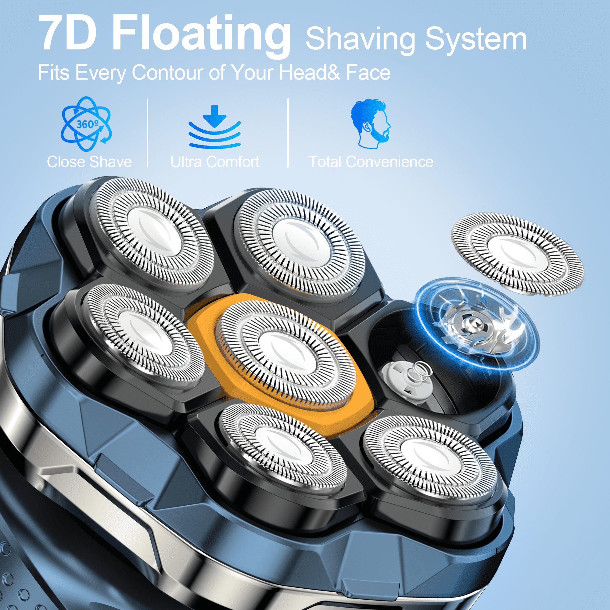 Rebelduck Head Shaver for Bald Men: Electric Bald Razor -IPX7 Wet & Dry Shaving- 7 Floating Heads for Ultimate Comfort - Rechargeable Grooming Kit for Scalp/Face/Beard -Ergonomic Grip