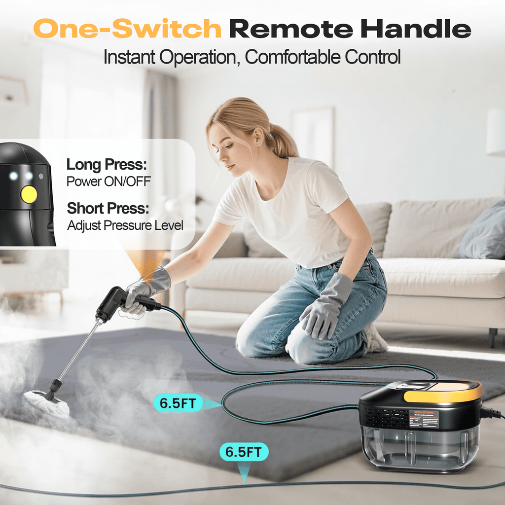 Rebelduck Powerful Steam Cleaner – 15s Heat-Up 2500W Handheld Steamer with 3-Level Adjustable Handle 1.6L Tank & 16 Accessories – Portable Steamer for Home, Car, Grease, Grout, Tile & Upholstery