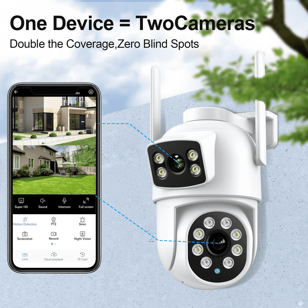 Rebelduck 2Pack 4K Indoor/Outdoor Smart Security Camera, 2.4G&5G WiFi with Night Vision, Dual-Screen Display, 2-Way Talk, Human Detection, Motion Tracking, Cloud & SD Card
