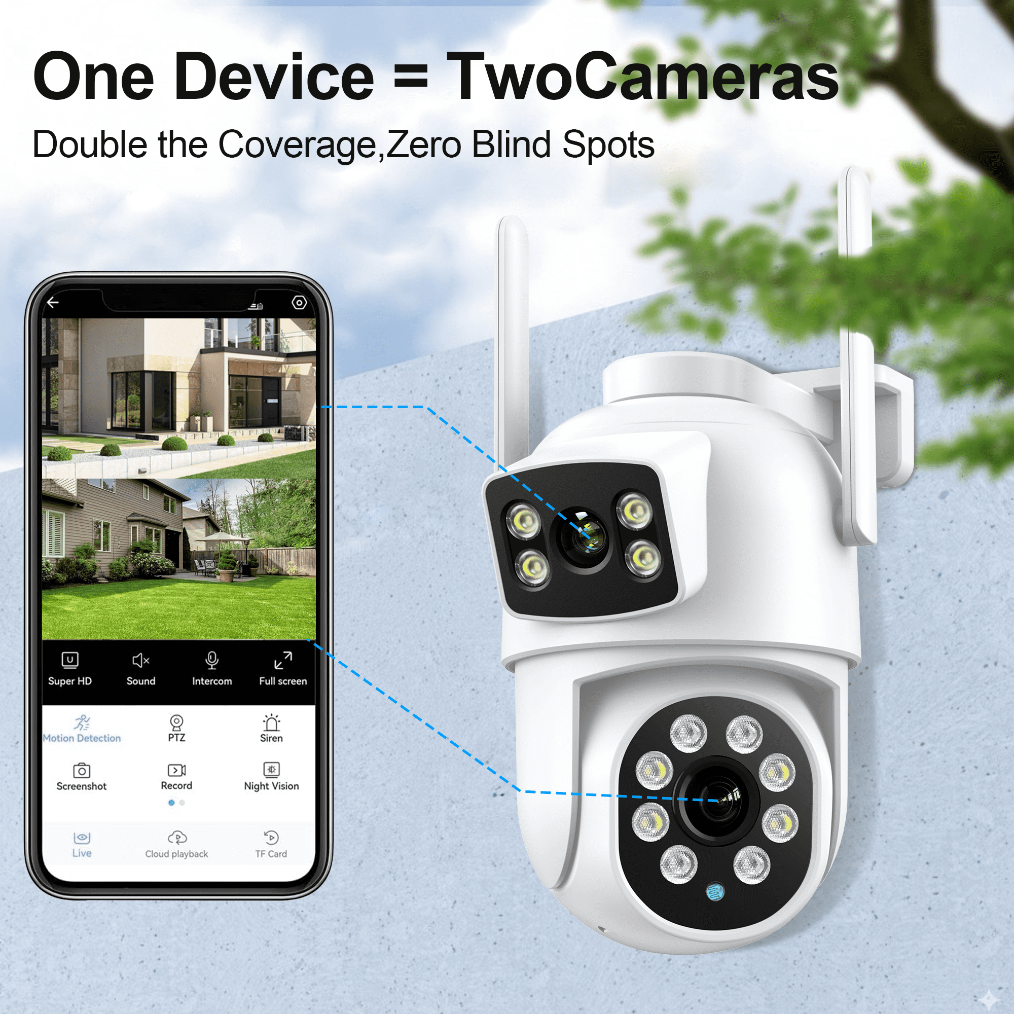 Rebelduck 2Pack 4K Indoor/Outdoor Smart Security Camera, 2.4G&5G WiFi with Night Vision, Dual-Screen Display, 2-Way Talk, Human Detection, Motion Tracking, Cloud & SD Card