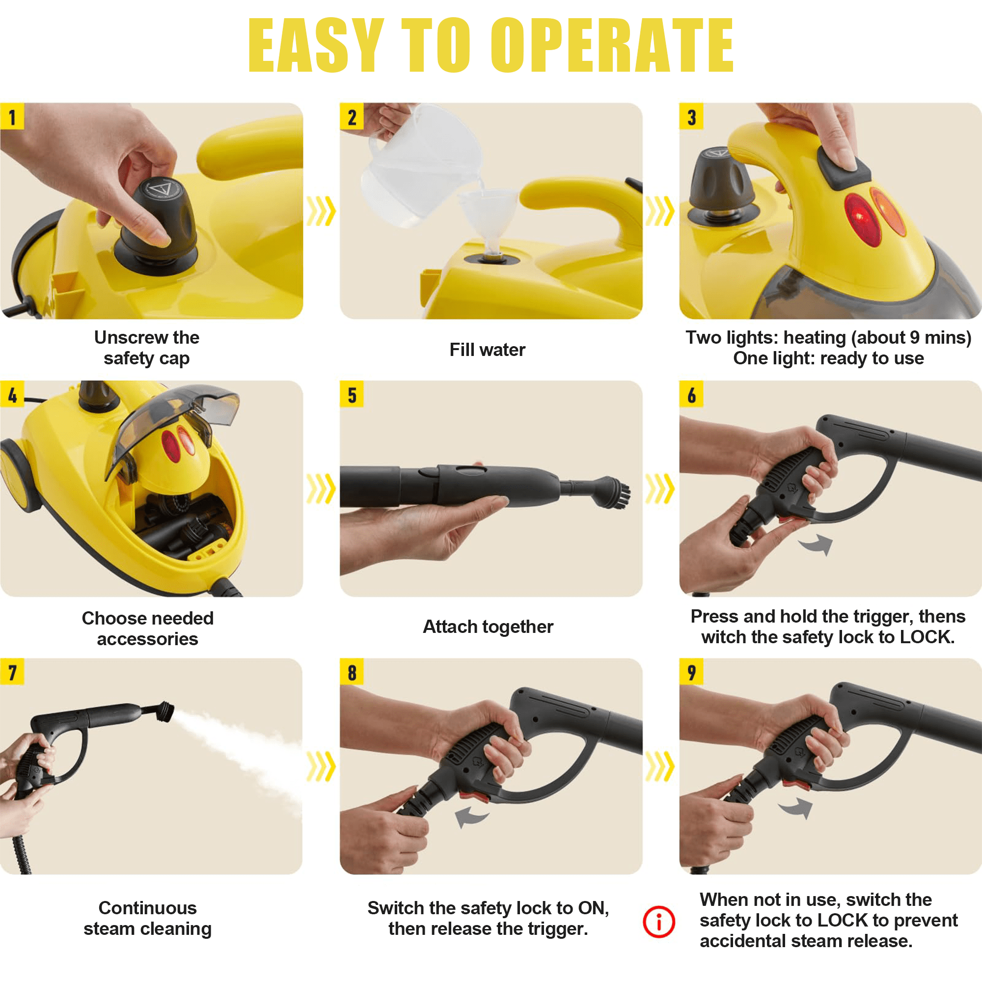 Heavy-Duty Steam Cleaner - 1500W Multipurpose Handheld Floor Steamer with 22 Accessories 16ft Cord for Home, Car Detailing, Tile, Grout, Carpet, Wallpaper, Upholstery, Window, Deep Cleaning