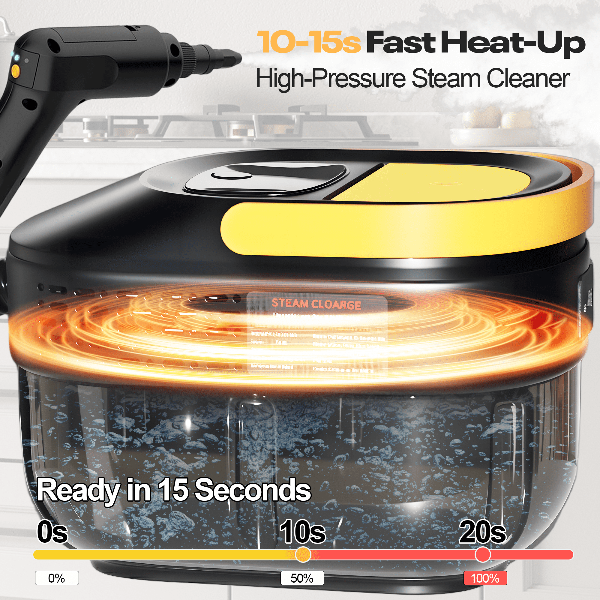Rebelduck Powerful Steam Cleaner – 15s Heat-Up 2500W Handheld Steamer with 3-Level Adjustable Handle 1.6L Tank & 16 Accessories – Portable Steamer for Home, Car, Grease, Grout, Tile & Upholstery