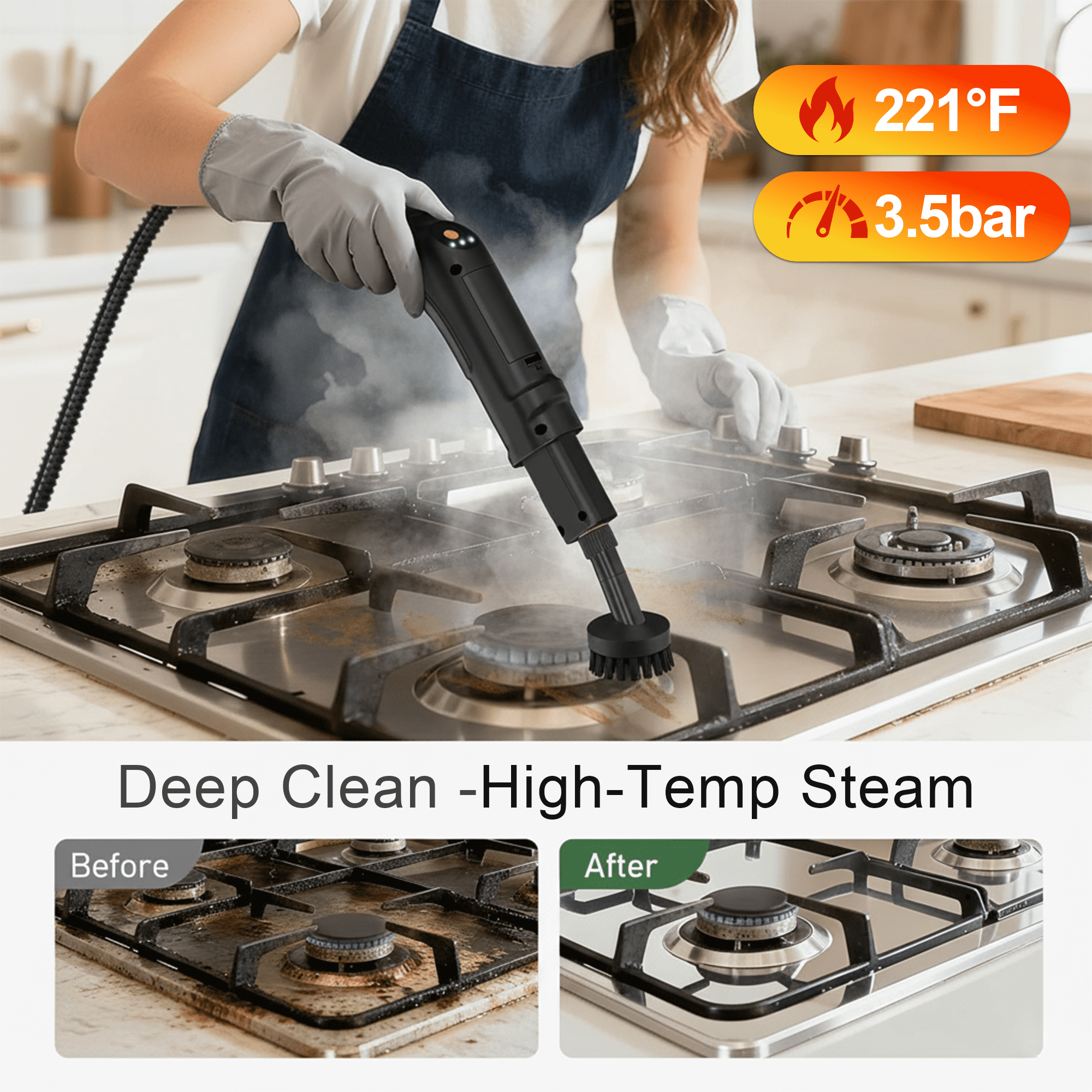 Powerful Steam Cleaner – 15s Heat-Up 2500W Handheld Steamer with 3-Level Adjustable Handle 1.6L Tank & 16 Accessories – Portable Steamer for Home, Car, Grease, Grout, Tile & Upholstery