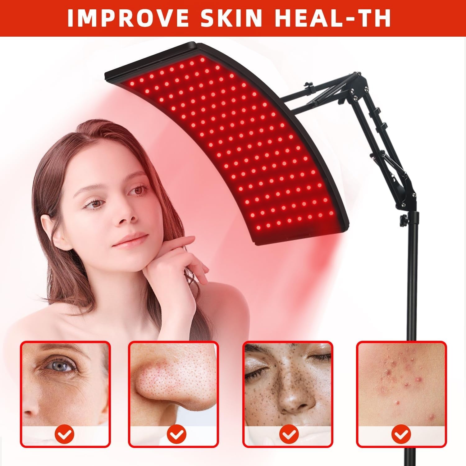 Rebelduck Red Light Therapy for Face and Body, Red Infrared Light Therapy Lamp with Stand Led 660nm Red Light-Therapy& 850nm Infrared Light Device for Body