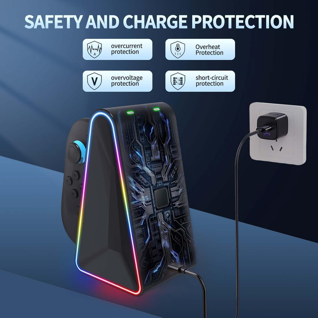 Rebelduck Charging Dock for Nintendo Switch 2 Joy‑Con, 4‑in‑1 Magnetic Fast Charging Station with RGB Lights, Dual‑Direction Charging, Weighted Base & LED Indicators – Compatible with Switch 2 Controllers