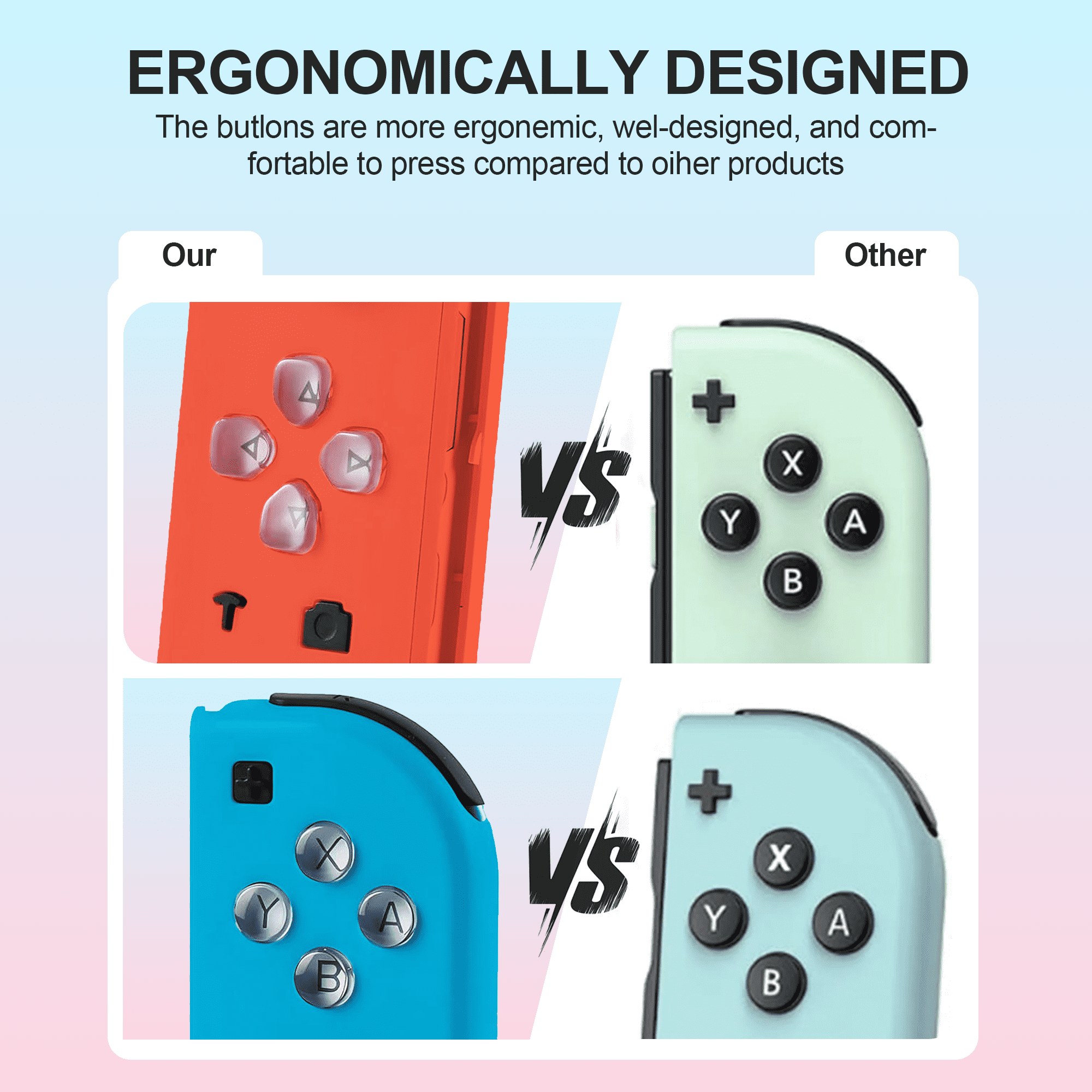 Rebelduck Wireless Switch Controllers Compatible With OLED/Lite, Support Wake-up and 6-Axis Gyro With Wrist Straps (Red and Blue)