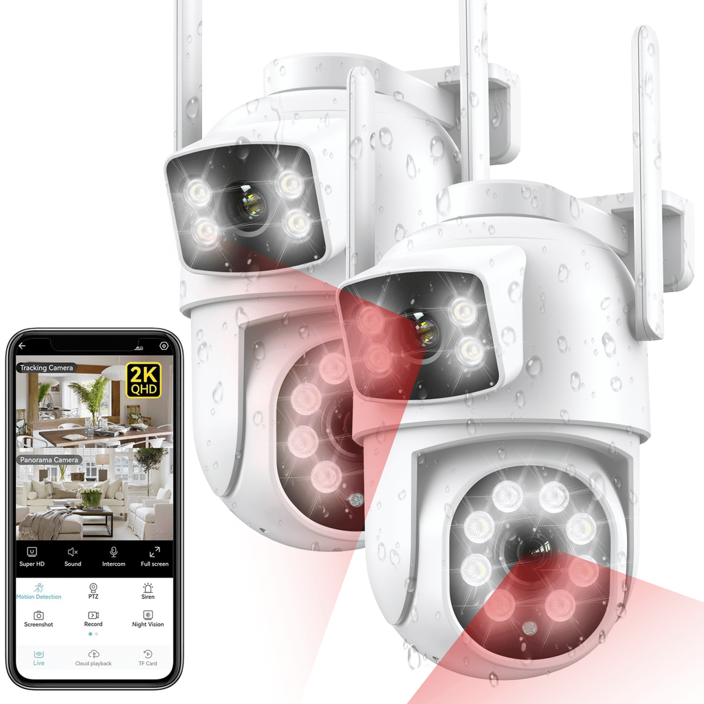 Rebelduck 2Pack 4K Indoor/Outdoor Smart Security Camera, 2.4G&5G WiFi with Night Vision, Dual-Screen Display, 2-Way Talk, Human Detection, Motion Tracking, Cloud & SD Card