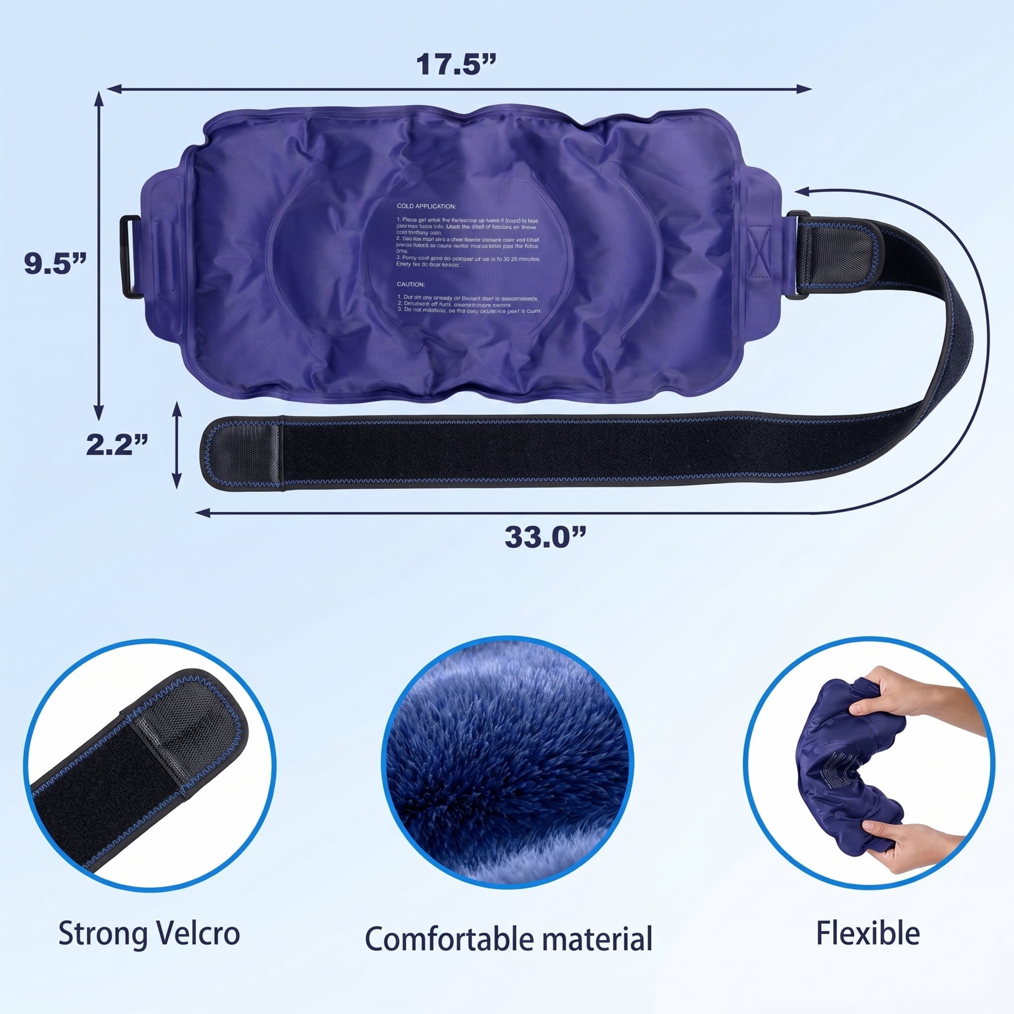 Rebelduck Ice Pack for Injuries Reusable Gel for Lower Back, Cold Packs for Back Shoulder, Elbow, Hip, Leg, Wrap Around Entire Knee, Soft Cold Compress,16 × 9" Navy