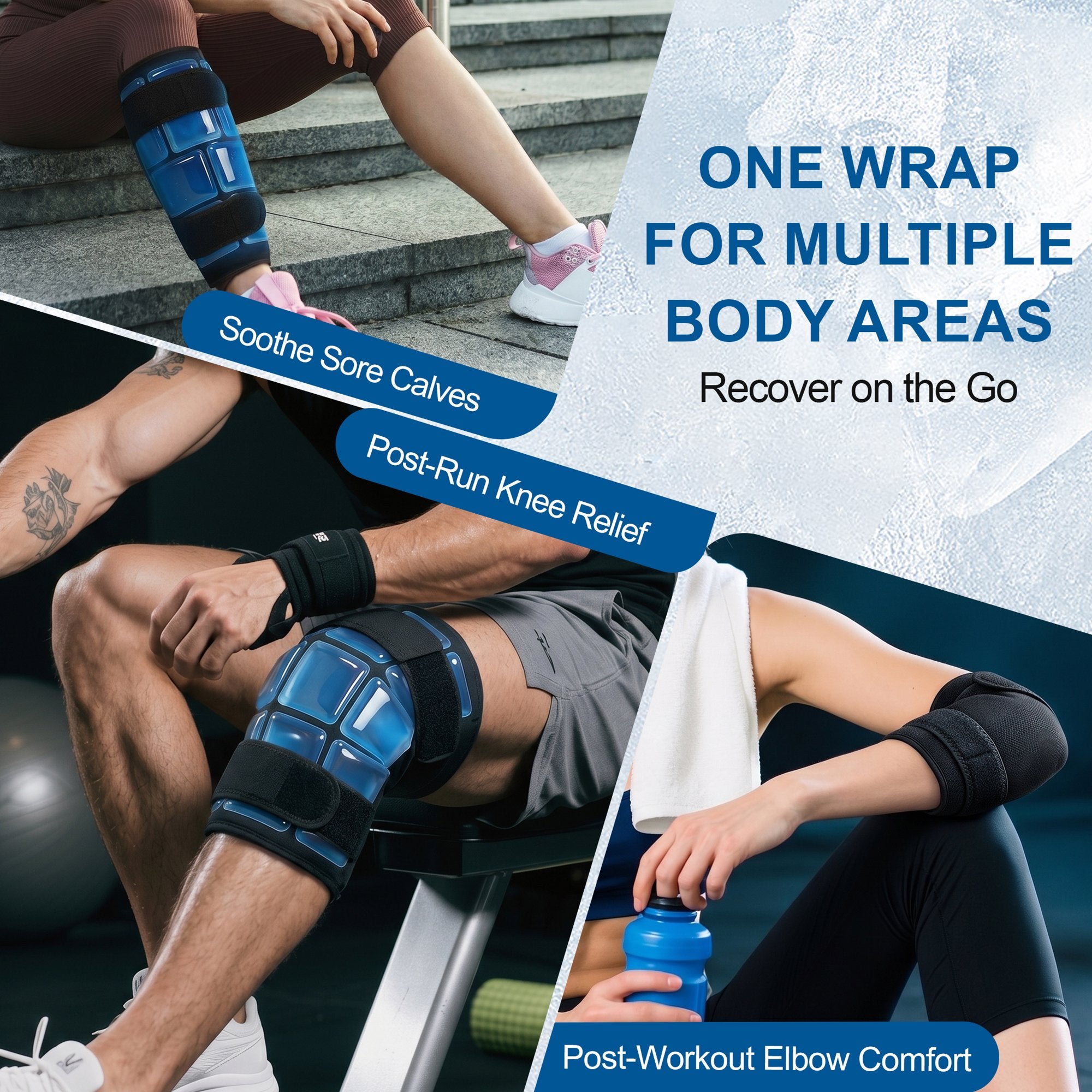 Rebelduck Knee Ice Pack Wrap, 45-Min Cold Therapy, Reusable Gel for Thighs, Elbows, Calves & Legs, 12"x9.5" Ice Grid Design