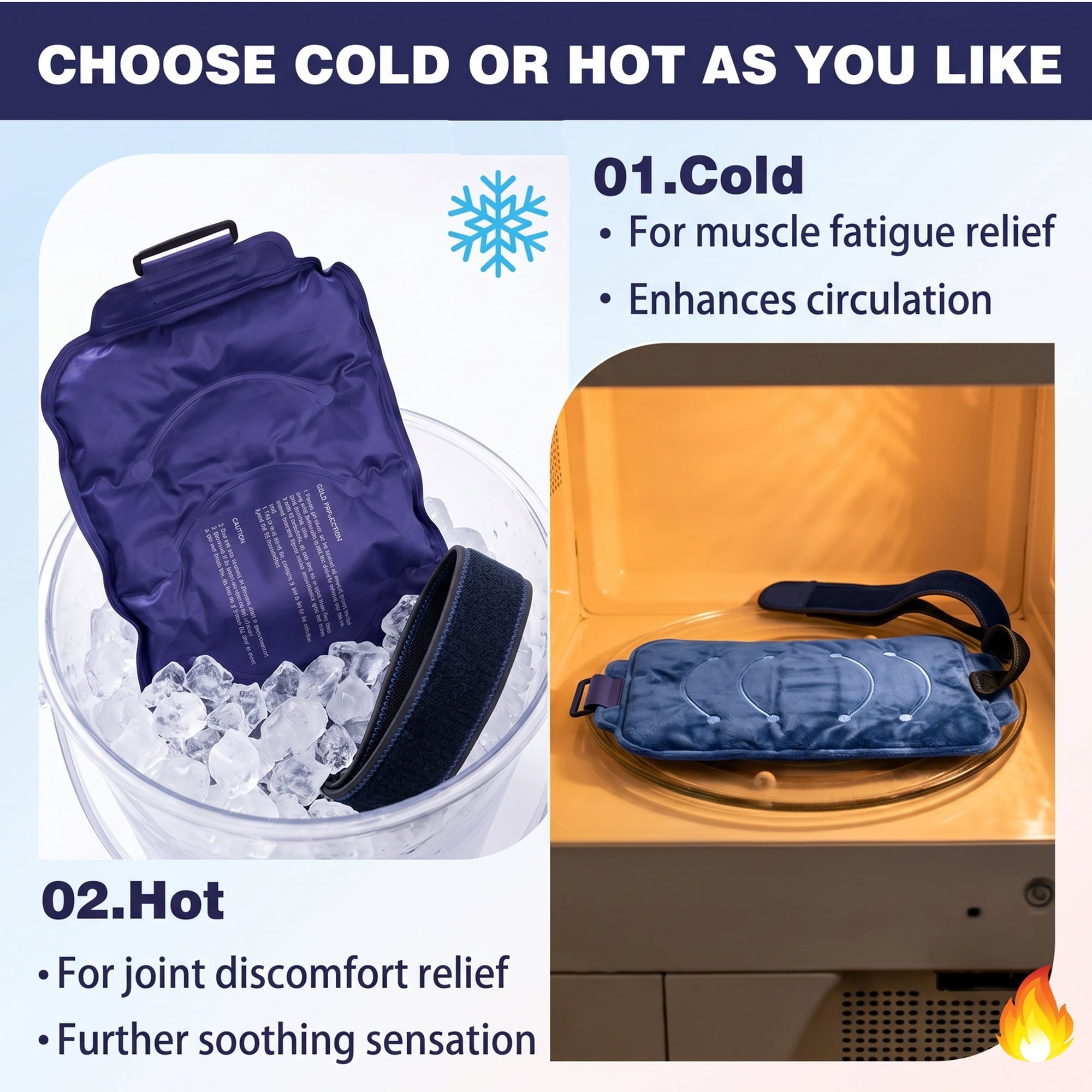 Rebelduck Ice Pack for Injuries Reusable Gel for Lower Back, Cold Packs for Back Shoulder, Elbow, Hip, Leg, Wrap Around Entire Knee, Soft Cold Compress,16 × 9" Navy