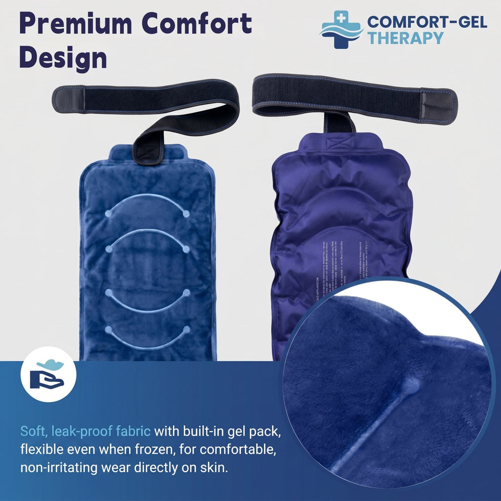 Rebelduck Ice Pack for Injuries Reusable Gel for Lower Back, Cold Packs for Back Shoulder, Elbow, Hip, Leg, Wrap Around Entire Knee, Soft Cold Compress,16 × 9" Navy