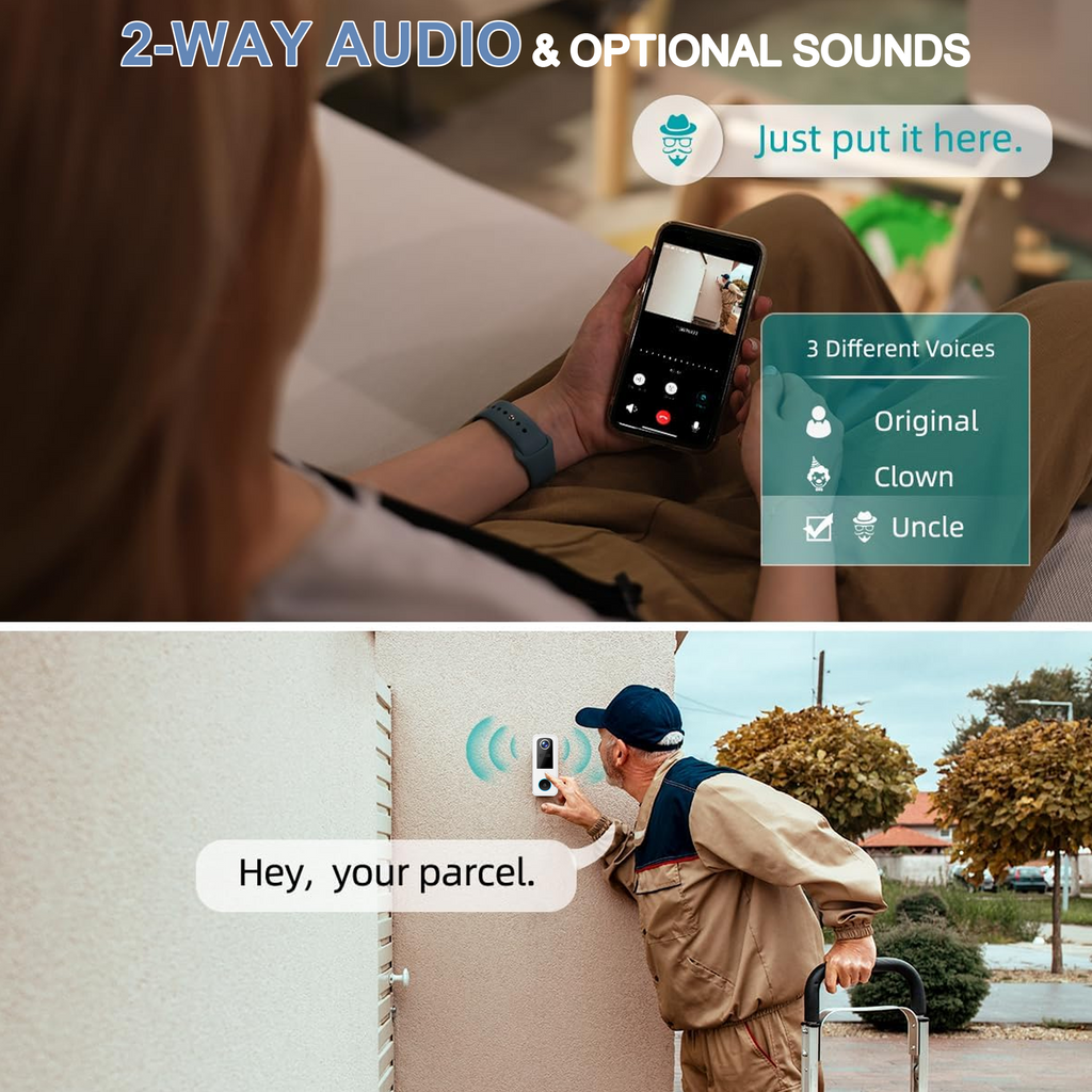 Rebelduck 2K Wireless Video Doorbell with Chime, AI Human Detection, 2-Way Talk, Voice Changer, Night Vision, Weatherproof, SD/Cloud Storage, No Monthly Fee