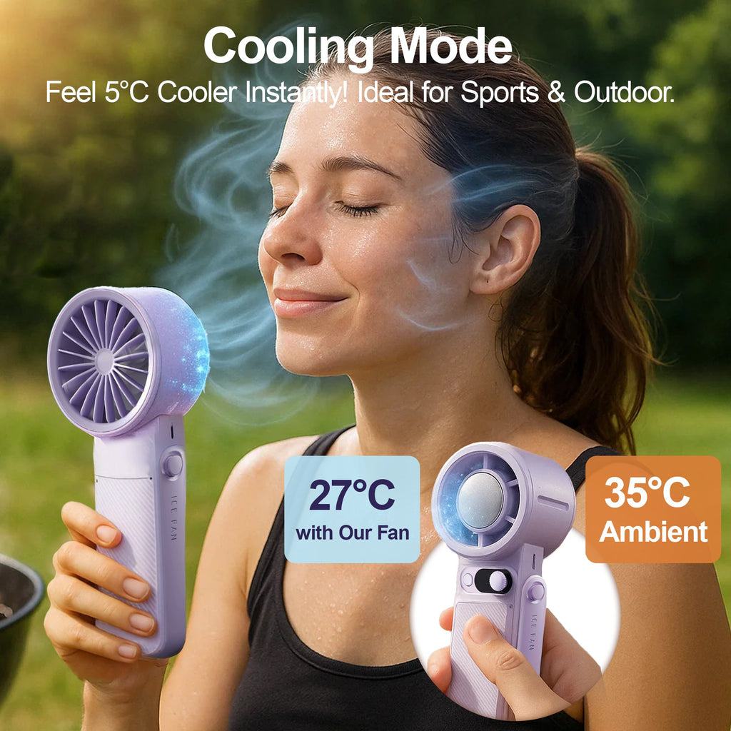 Rebelduck Portable Handheld Turbo Fan with Ice Cooler Technology – 199-Speed High-Speed Cooling Fan Up to 44 Working Hours Type-C Fast Charge Ultra-Quiet & Lightweight, Purple