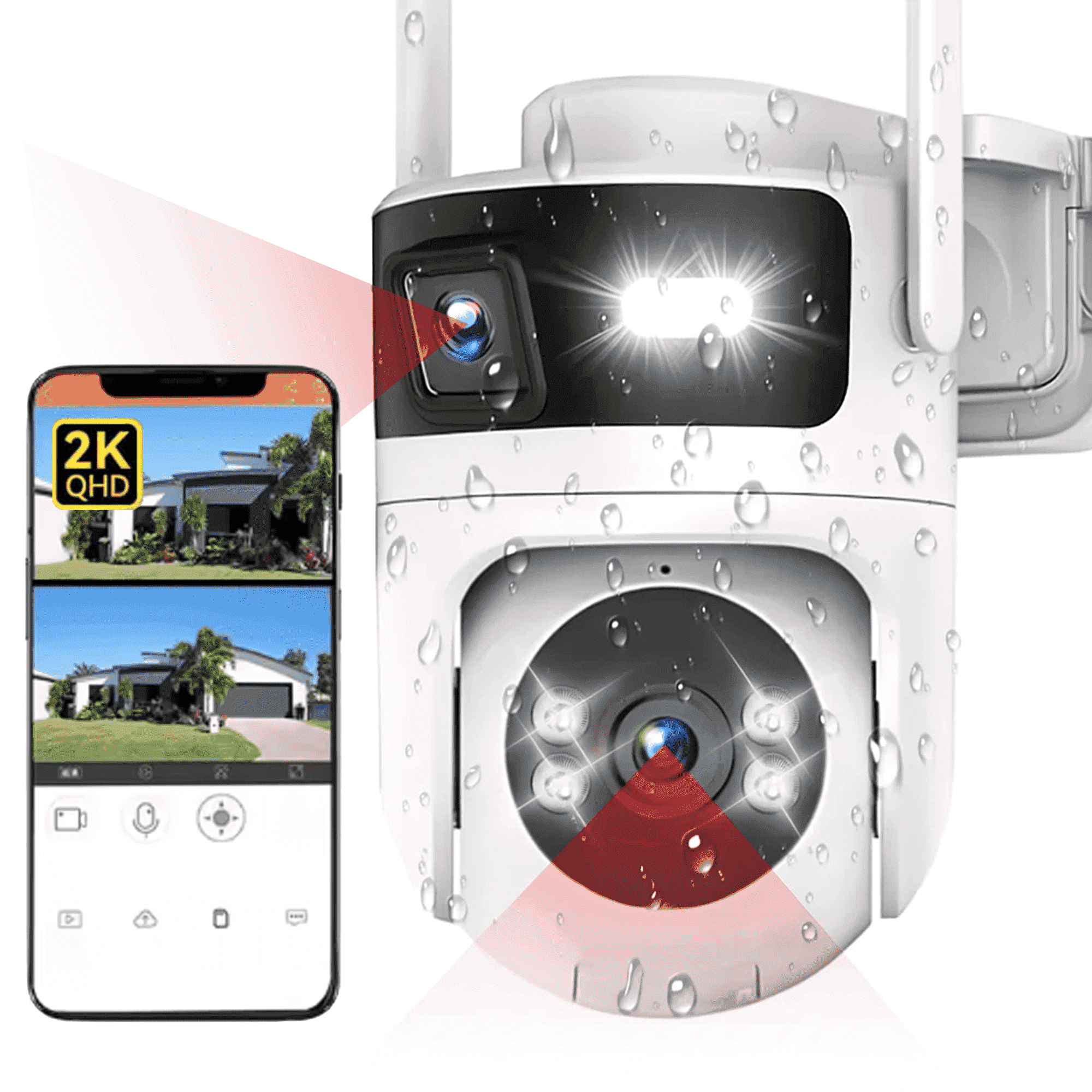 Rebelduck 4K Indoor/Outdoor Smart Security Camera, 2.4G&5G WiFi with Night Vision, Dual-Screen Display, 2-Way Talk, Human Detection, Motion Tracking, Cloud & SD Card