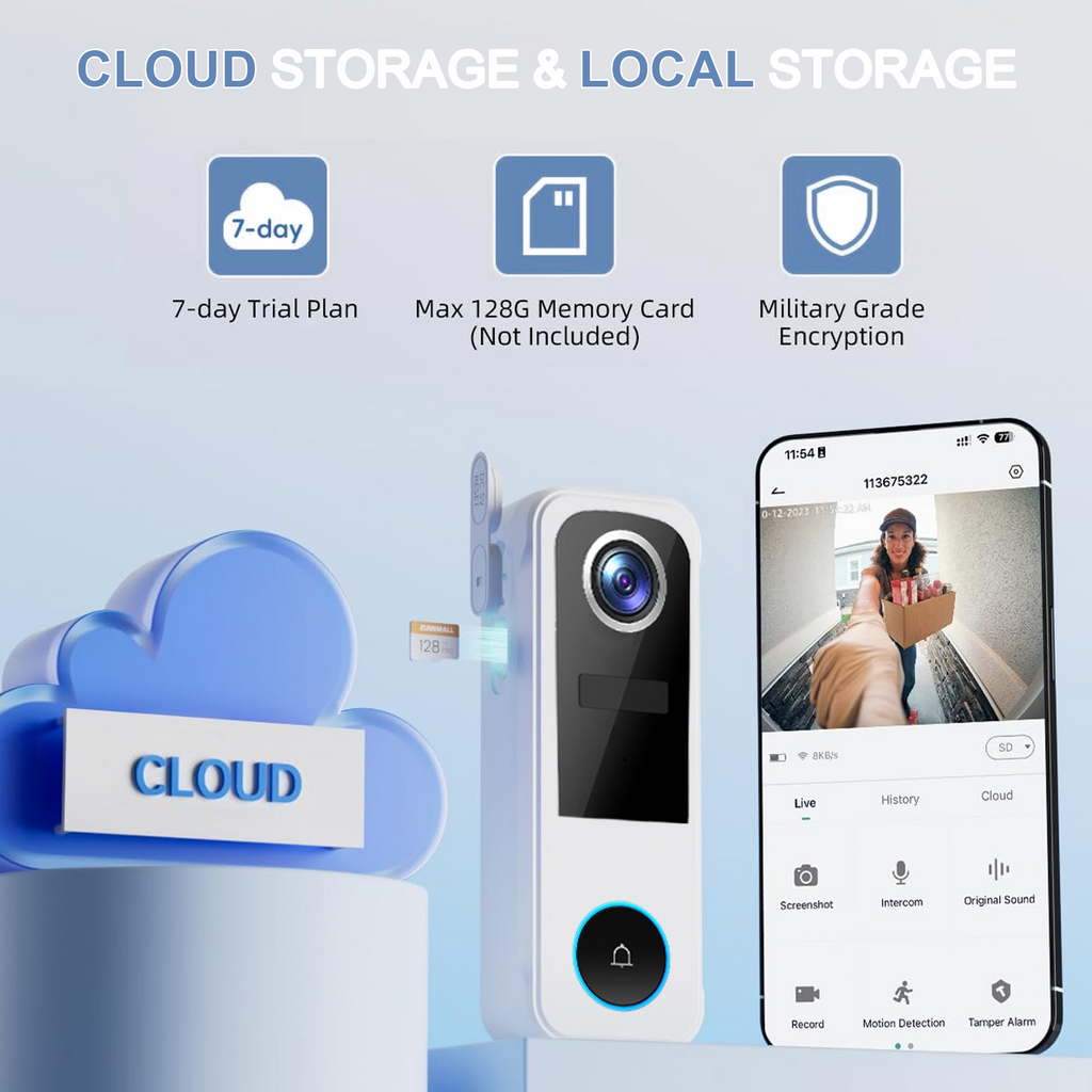 Rebelduck 2K Wireless Video Doorbell with Chime, AI Human Detection, 2-Way Talk, Voice Changer, Night Vision, Weatherproof, SD/Cloud Storage, No Monthly Fee