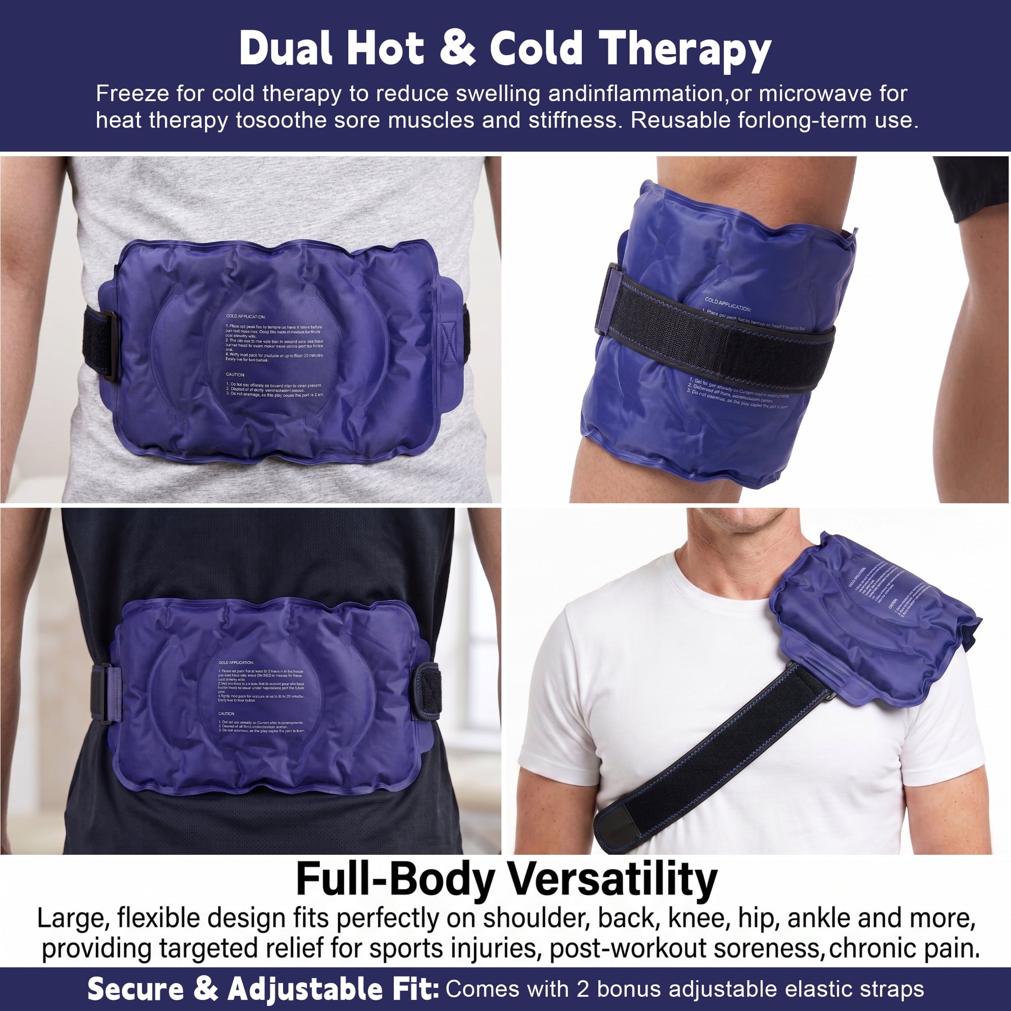 Rebelduck Ice Pack for Injuries Reusable Gel for Lower Back, Cold Packs for Back Shoulder, Elbow, Hip, Leg, Wrap Around Entire Knee, Soft Cold Compress,16 × 9" Navy