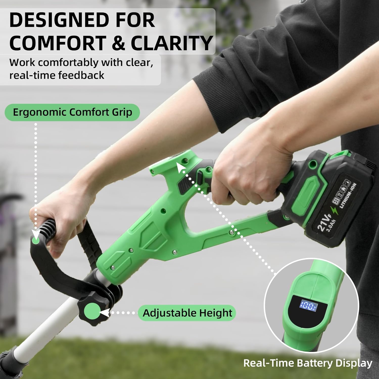Cordless Tiller Cultivator, 360RPM Battery Powered Garden Cultivator, with 2 * 3.0Ah Batteries & Charger, 9In Tilling Width & 6In Depth Tiller for Gardening