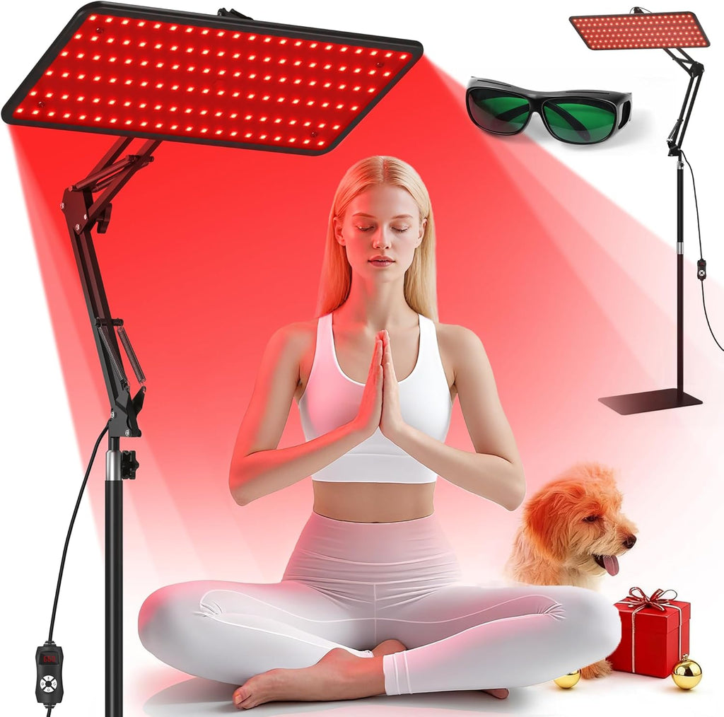 Red Light Therapy for Body Face - Tri-Wavelength (660nm, 850nm, 940nm) LED Infrared Light Therapy Lamp Panel with Adjustable Stand, Protective Glasses for Home Use, Gift for Women Girl, Medium