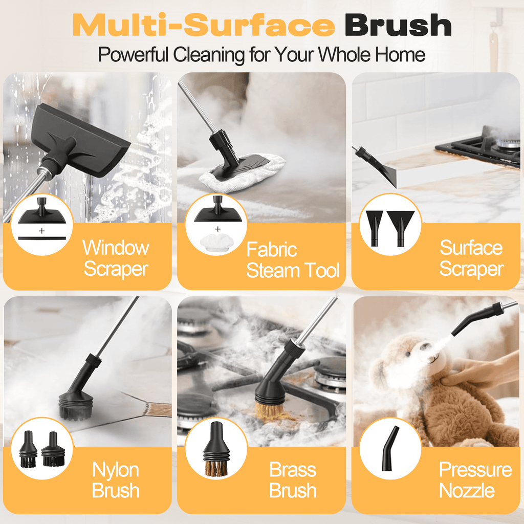Rebelduck Powerful Steam Cleaner – 15s Heat-Up 2500W Handheld Steamer with 3-Level Adjustable Handle 1.6L Tank & 16 Accessories – Portable Steamer for Home, Car, Grease, Grout, Tile & Upholstery