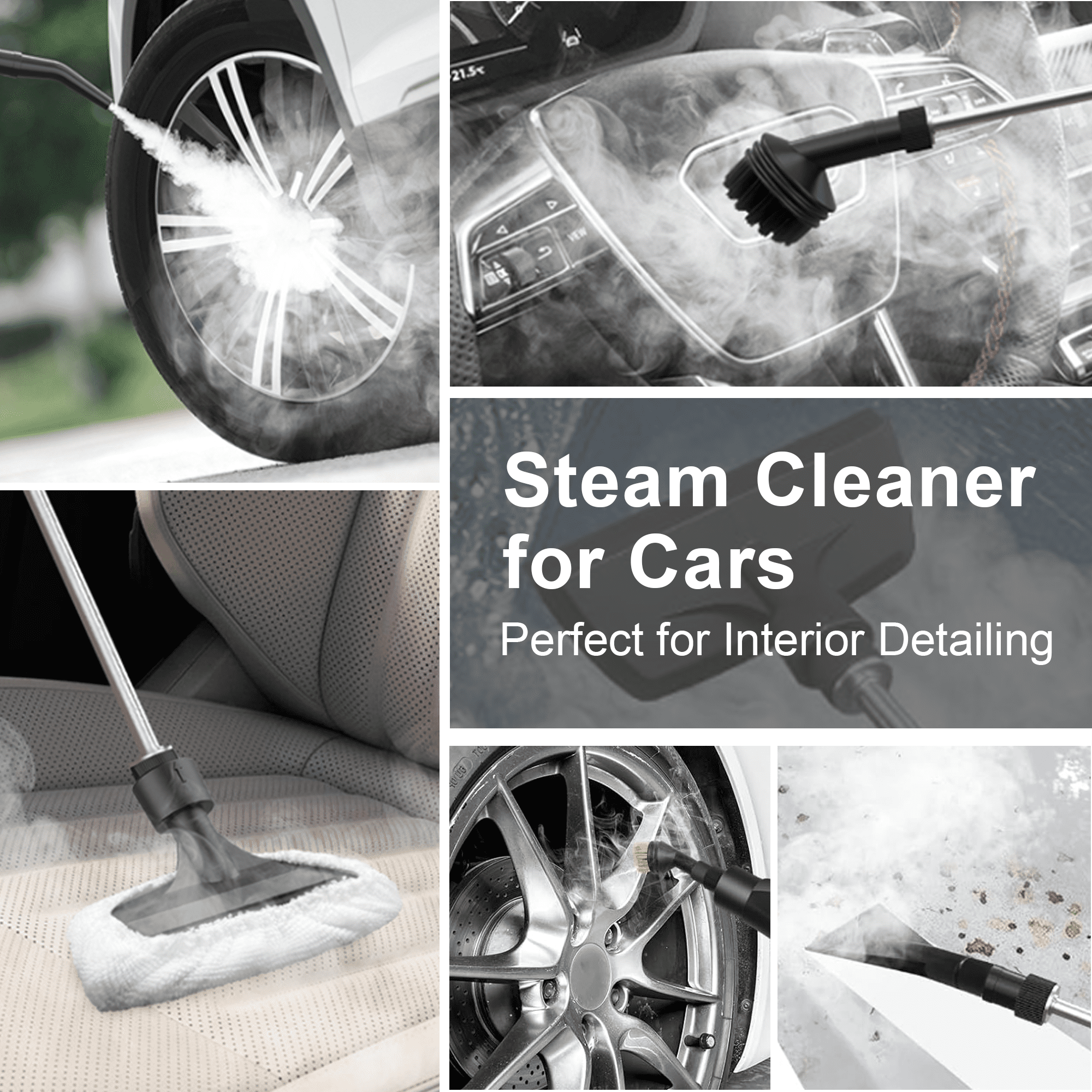 Powerful Steam Cleaner – 15s Heat-Up 2500W Handheld Steamer with 3-Level Adjustable Handle 1.6L Tank & 16 Accessories – Portable Steamer for Home, Car, Grease, Grout, Tile & Upholstery
