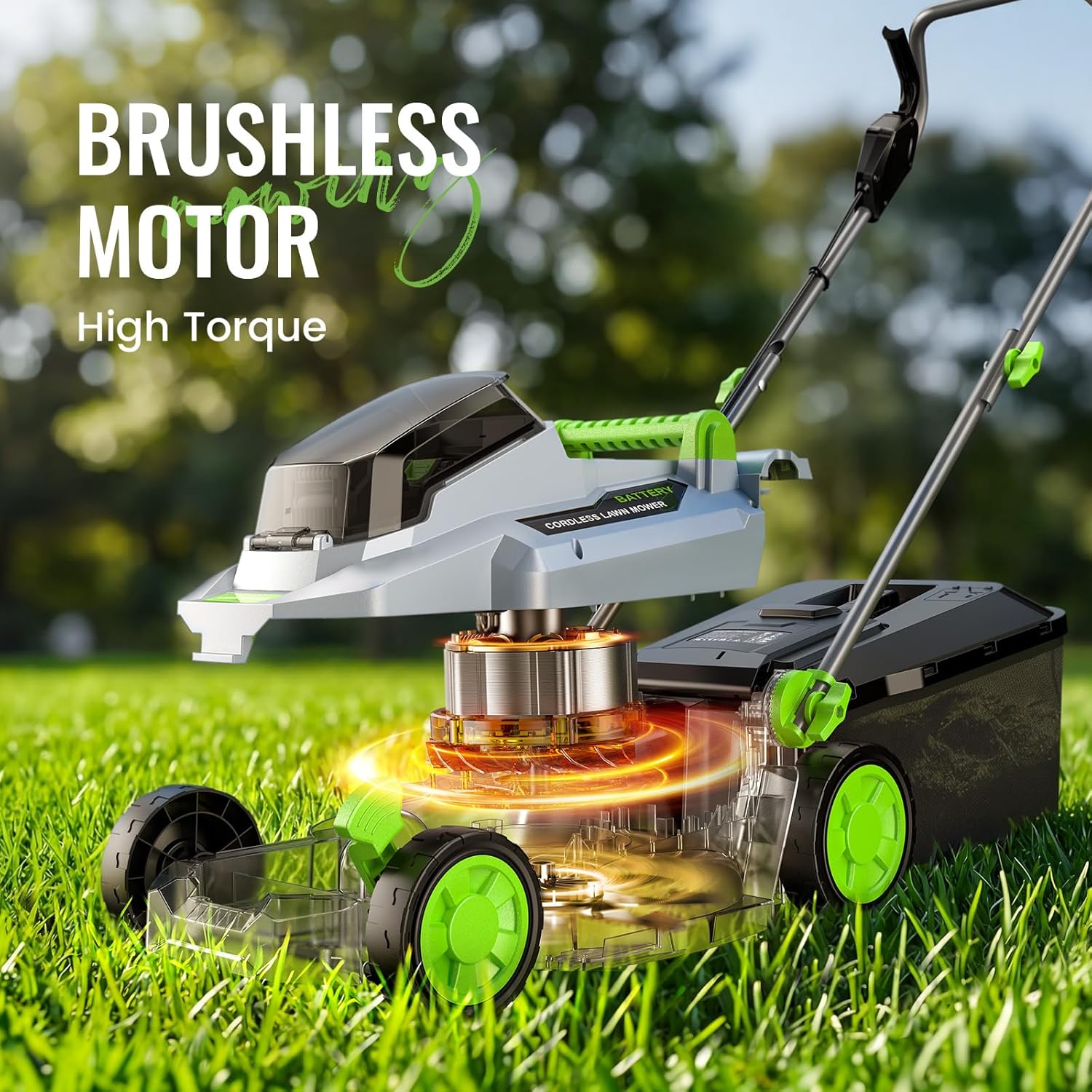 40V Cordless Lawn Mower, Electric Battery Powered 4.0Ah Walk Behind Lawnmower, 13” Cutting Width, 5-Position Height Adjustment, Bagging & Mulching Model, for Garden/Patio/Yark