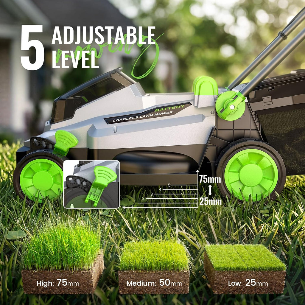 40V Cordless Lawn Mower, Electric Battery Powered 4.0Ah Walk Behind Lawnmower, 13” Cutting Width, 5-Position Height Adjustment, Bagging & Mulching Model, for Garden/Patio/Yark