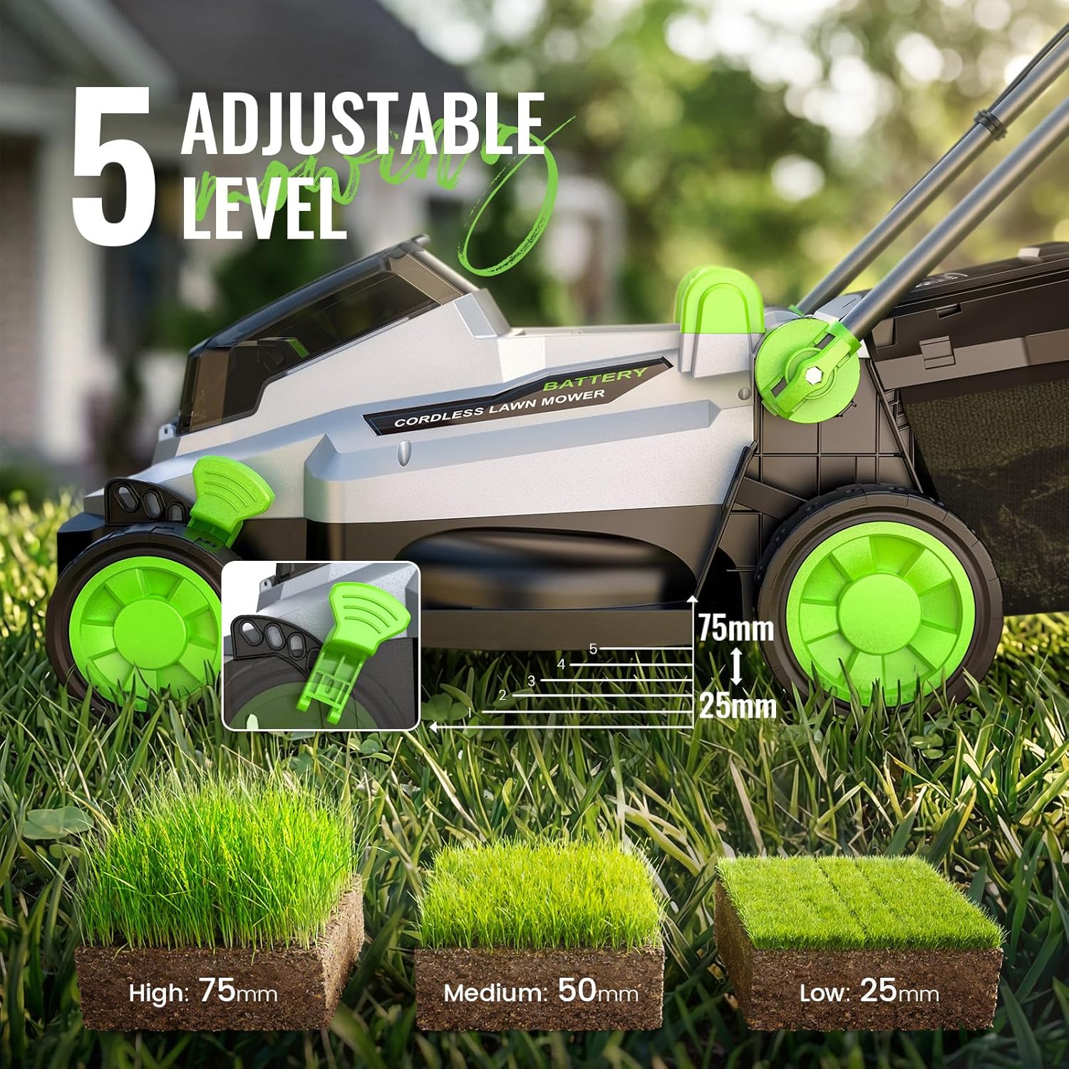 40V Cordless Lawn Mower, Electric Battery Powered 4.0Ah Walk Behind Lawnmower, 13” Cutting Width, 5-Position Height Adjustment, Bagging & Mulching Model, for Garden/Patio/Yark