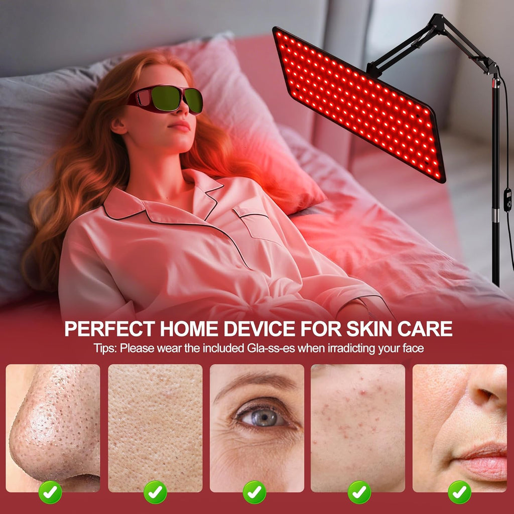 Red Light Therapy for Body Face - Tri-Wavelength (660nm, 850nm, 940nm) LED Infrared Light Therapy Lamp Panel with Adjustable Stand, Protective Glasses for Home Use, Gift for Women Girl, Medium