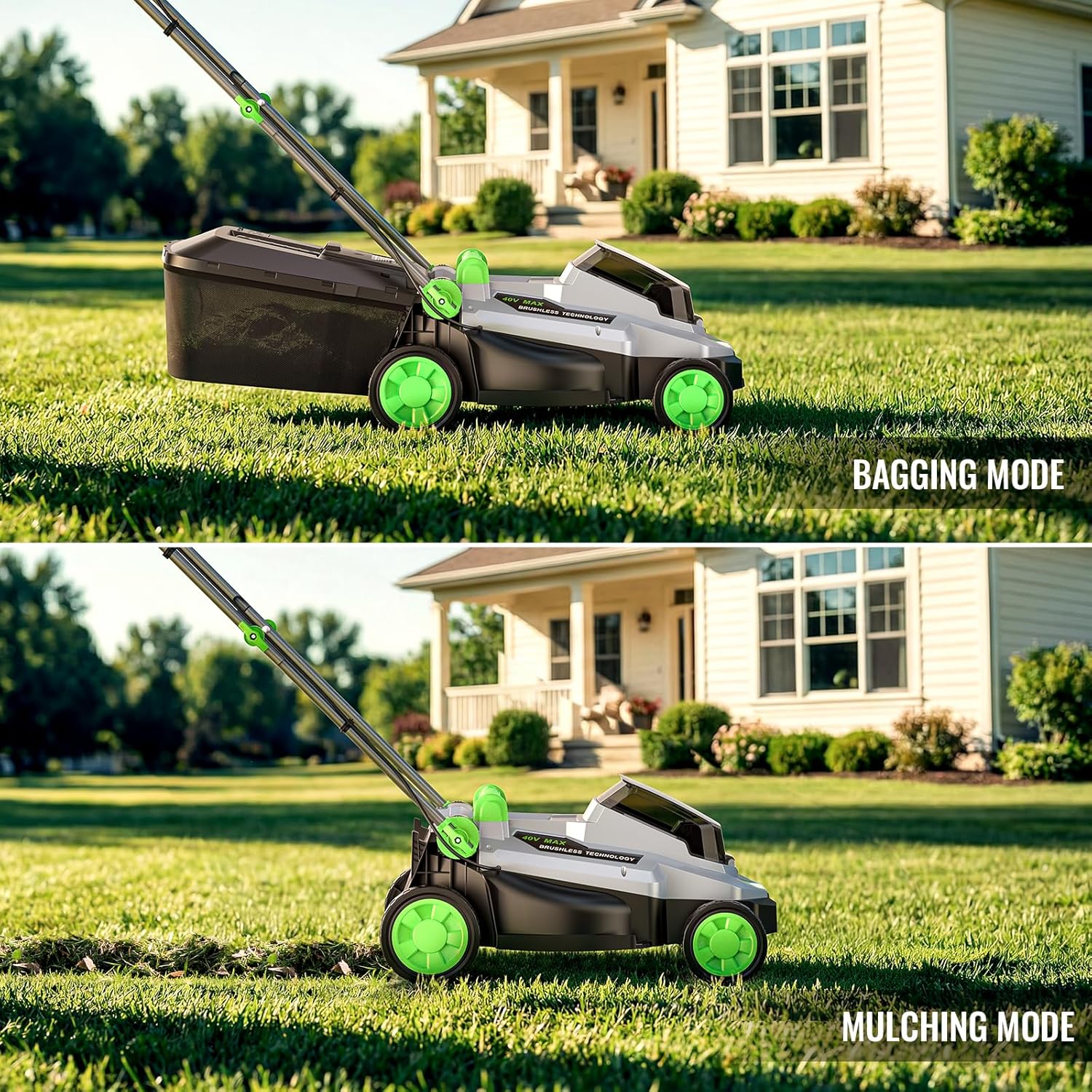 40V Cordless Lawn Mower, Electric Battery Powered 4.0Ah Walk Behind Lawnmower, 13” Cutting Width, 5-Position Height Adjustment, Bagging & Mulching Model, for Garden/Patio/Yark