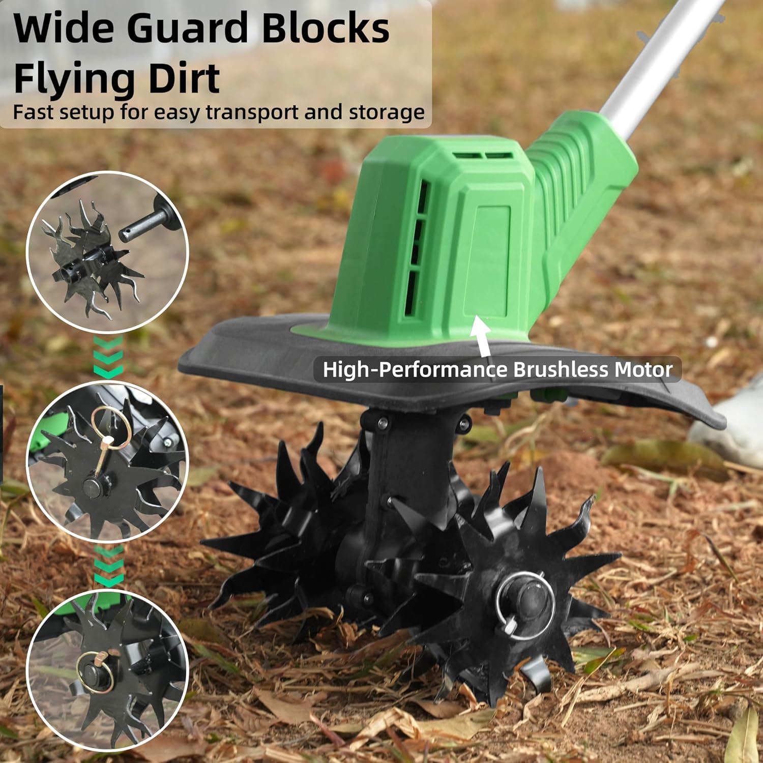 Cordless Tiller Cultivator, 360RPM Battery Powered Garden Cultivator, with 2 * 3.0Ah Batteries & Charger, 9In Tilling Width & 6In Depth Tiller for Gardening