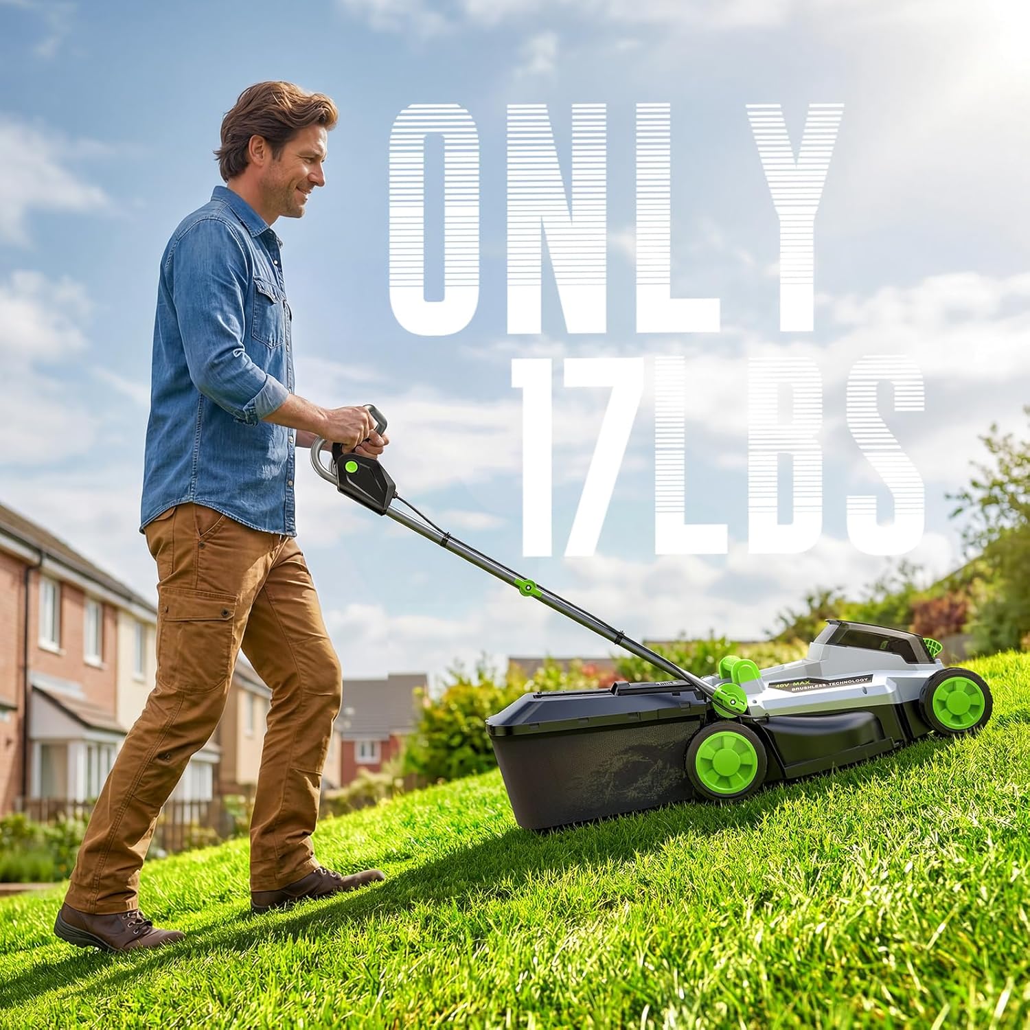 40V Cordless Lawn Mower, Electric Battery Powered 4.0Ah Walk Behind Lawnmower, 13” Cutting Width, 5-Position Height Adjustment, Bagging & Mulching Model, for Garden/Patio/Yark