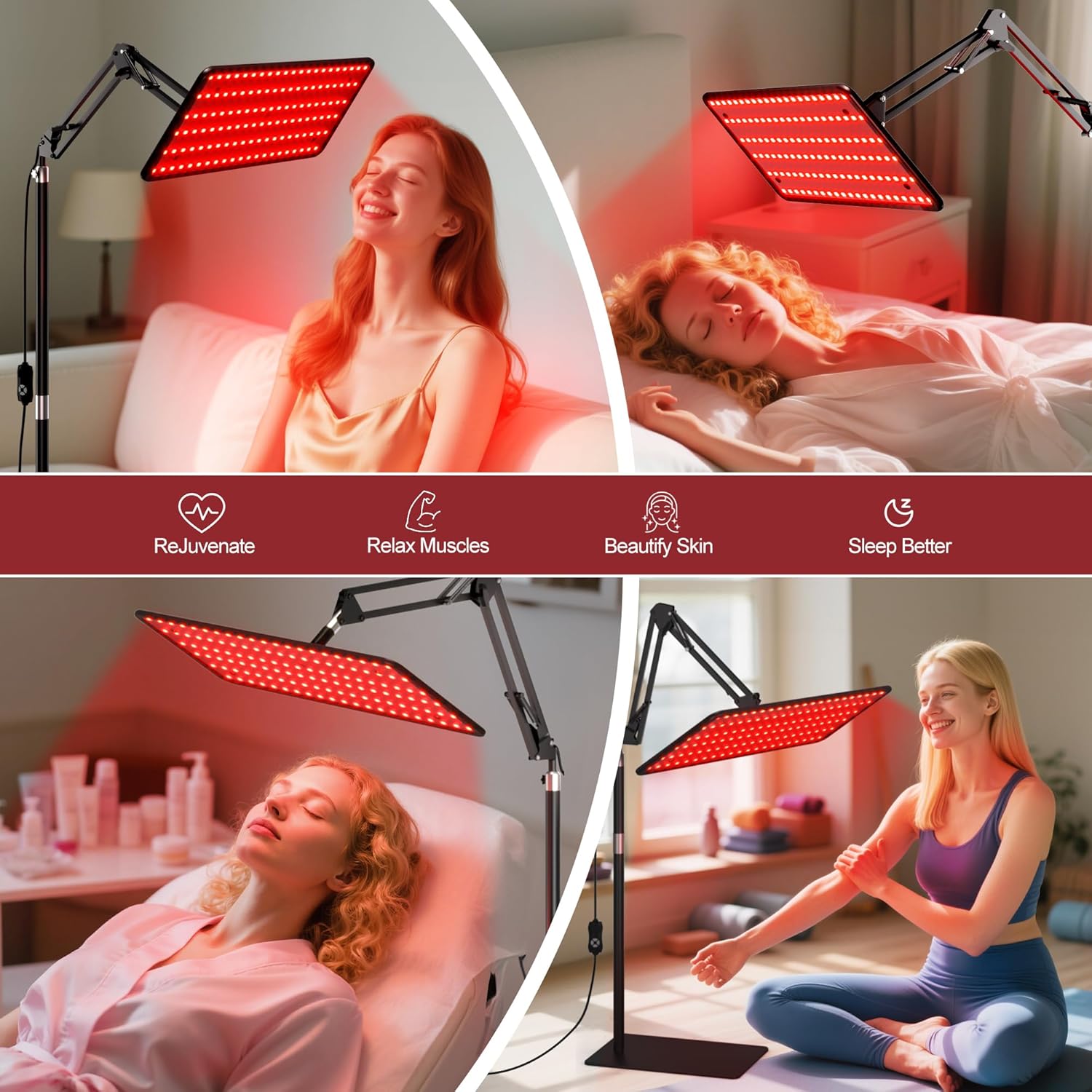 Red Light Therapy for Body Face - Tri-Wavelength (660nm, 850nm, 940nm) LED Infrared Light Therapy Lamp Panel with Adjustable Stand, Protective Glasses for Home Use, Gift for Women Girl, Medium