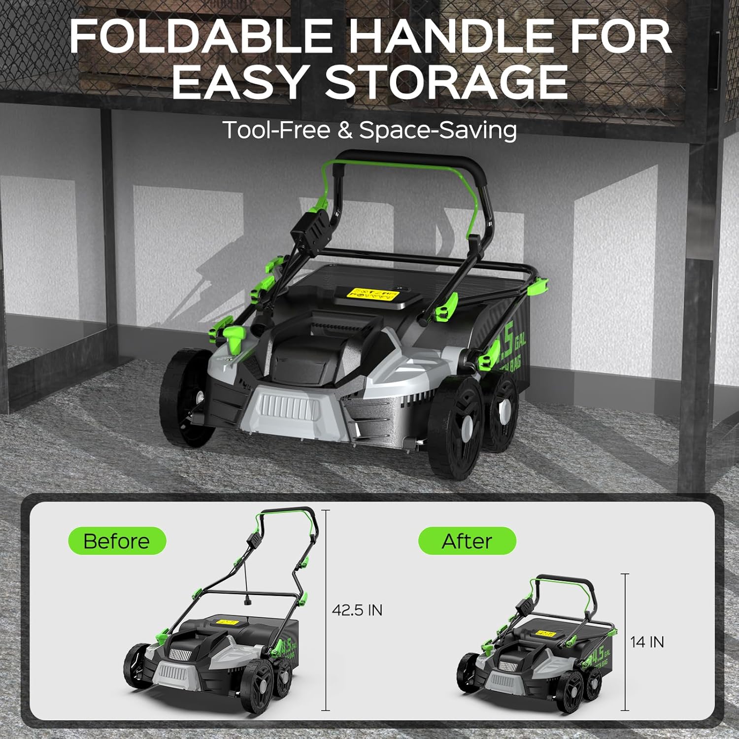 2026 Upgrade 16-Inch 15.5 Amp 2-in-1 Electric Dethatcher and Scarifier with 14.5-Gallon Collection Bag, Lawn Dethatcher with 5-Position Depth Adjustment, Keeps Lawn Healthy - Green