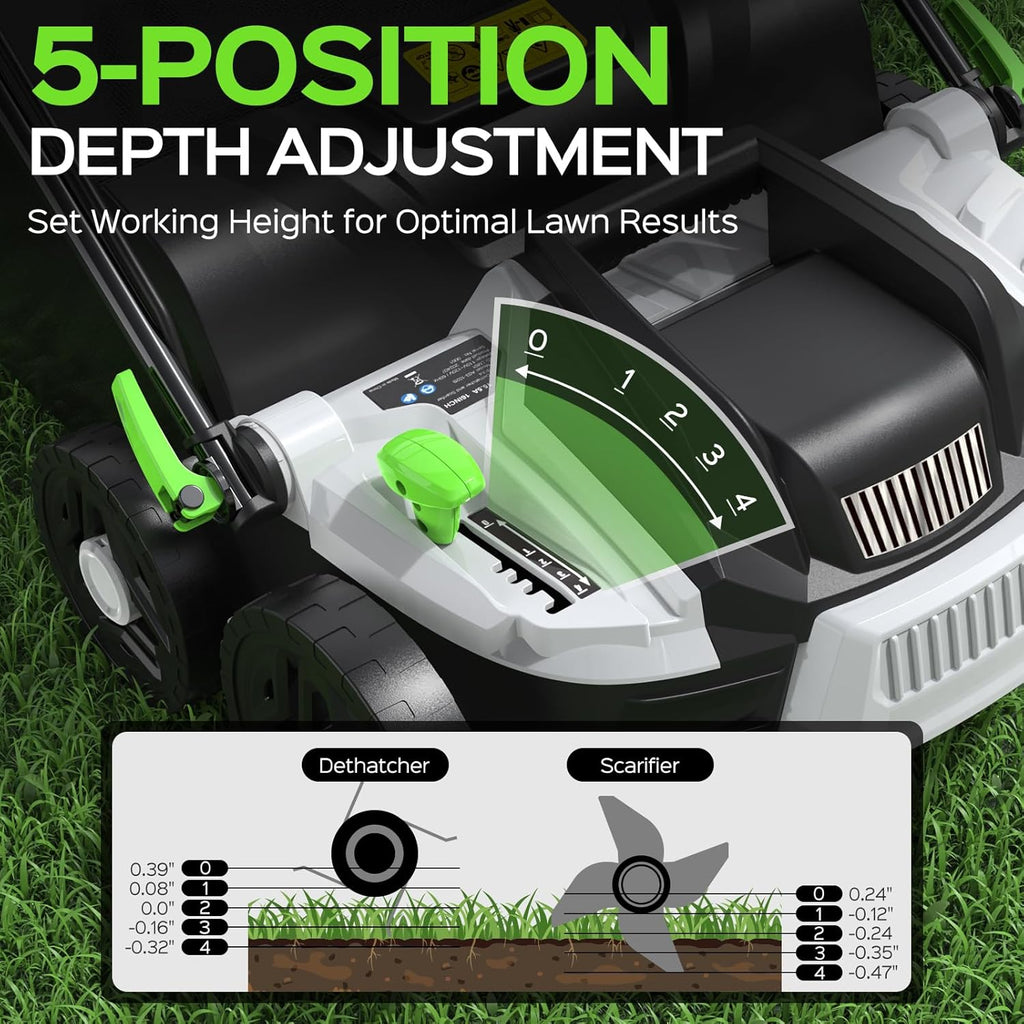 2026 Upgrade 16-Inch 15.5 Amp 2-in-1 Electric Dethatcher and Scarifier with 14.5-Gallon Collection Bag, Lawn Dethatcher with 5-Position Depth Adjustment, Keeps Lawn Healthy - Green