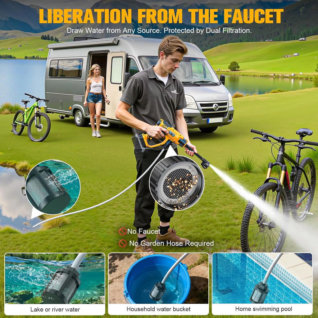 Cordless Pressure Washer Compatible with DeWalt 20V Battery, 1200PSI Ultra-Light 2.2LBS with Brushless Motor, 16.4ft Hose & 6-in-1 Nozzle + Foam Cannon for Car, Patio, Fence