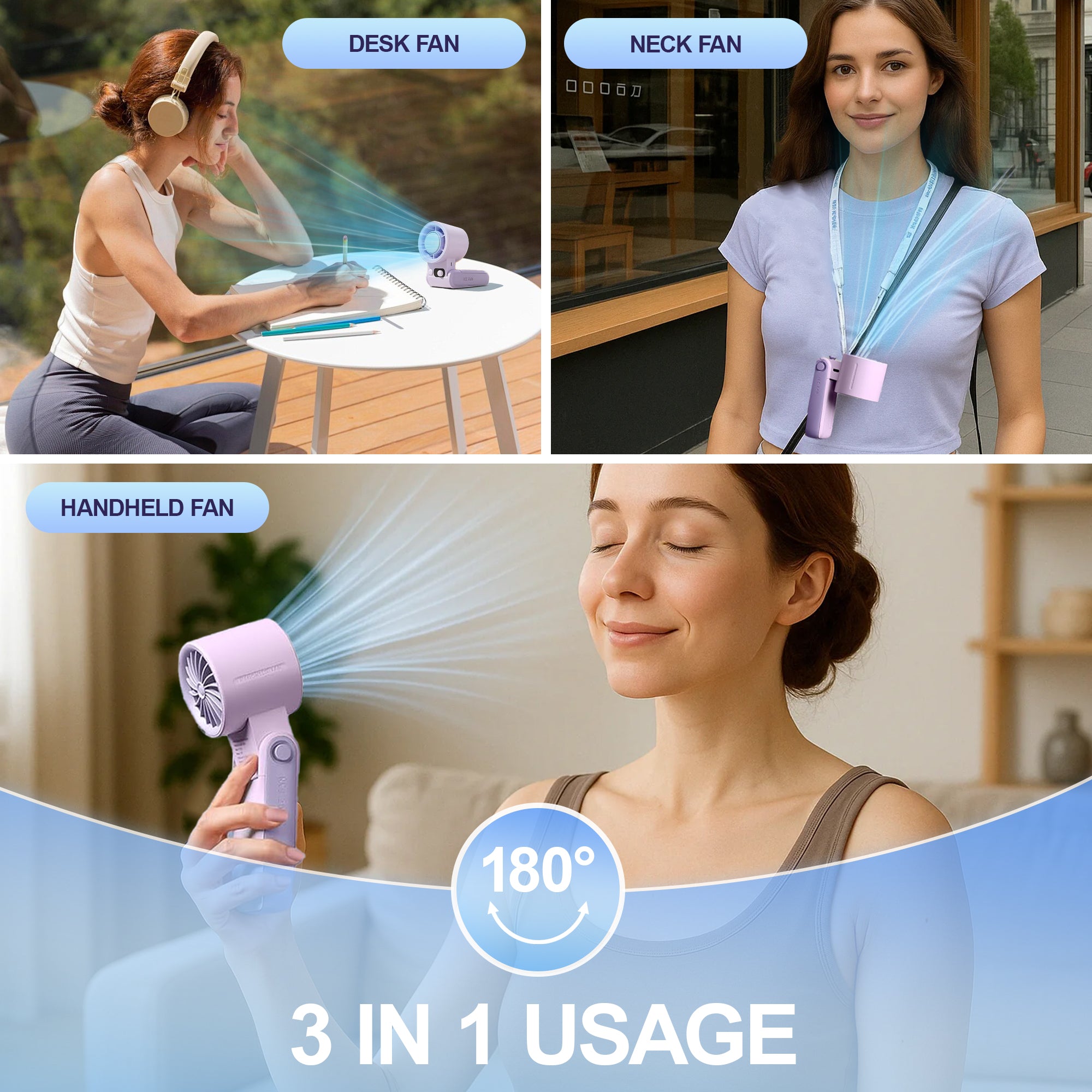 Rebelduck Portable Handheld Turbo Fan with Ice Cooler Technology – 199-Speed High-Speed Cooling Fan Up to 44 Working Hours Type-C Fast Charge Ultra-Quiet & Lightweight, Purple