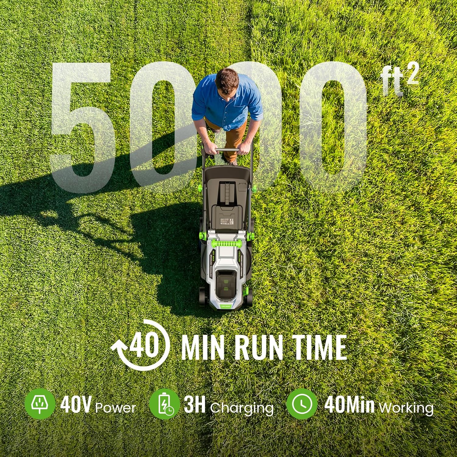 40V Cordless Lawn Mower, Electric Battery Powered 4.0Ah Walk Behind Lawnmower, 13” Cutting Width, 5-Position Height Adjustment, Bagging & Mulching Model, for Garden/Patio/Yark