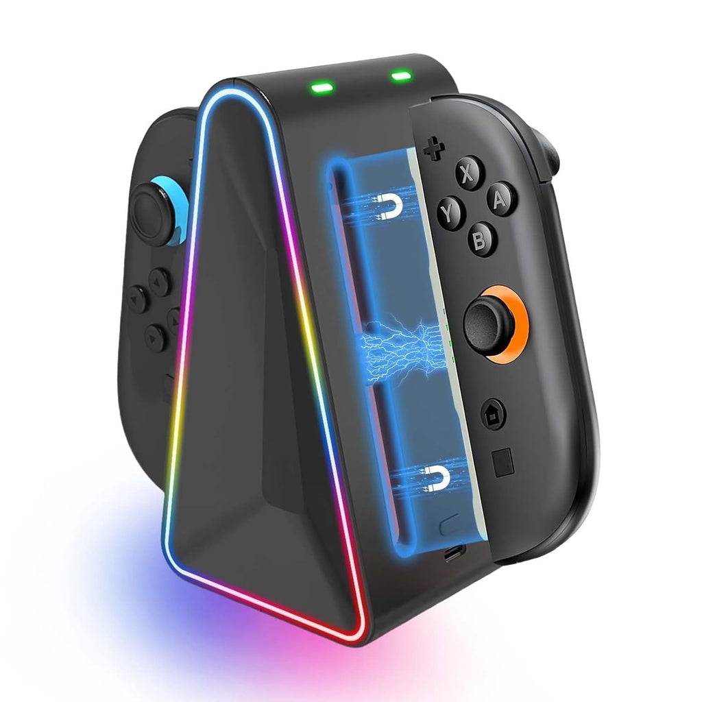 Rebelduck Charging Dock for Nintendo Switch 2 Joy‑Con, 4‑in‑1 Magnetic Fast Charging Station with RGB Lights, Dual‑Direction Charging, Weighted Base & LED Indicators – Compatible with Switch 2 Controllers