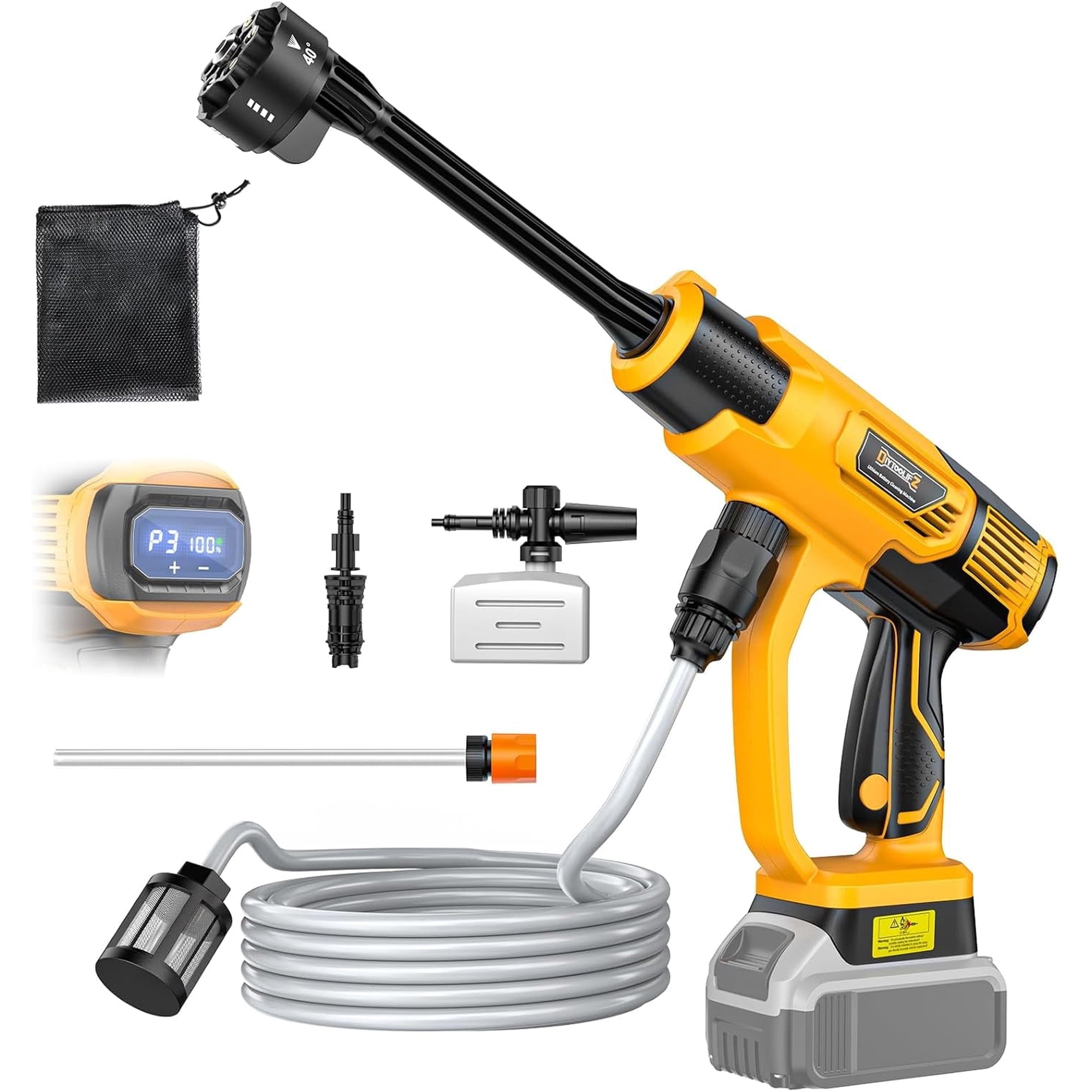 Cordless Pressure Washer Compatible with DeWalt 20V Battery, 1200PSI Ultra-Light 2.2LBS with Brushless Motor, 16.4ft Hose & 6-in-1 Nozzle + Foam Cannon for Car, Patio, Fence
