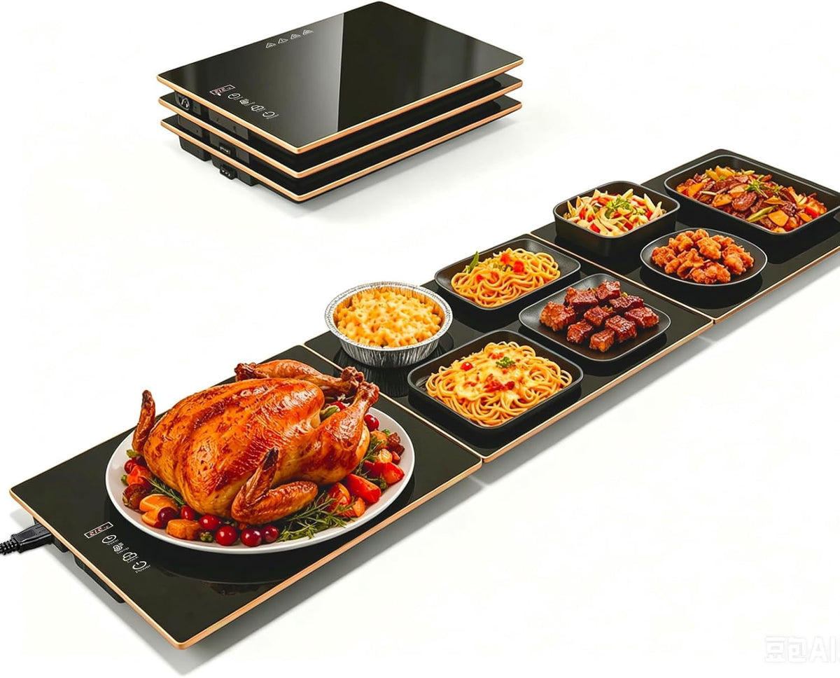 Food Warming Tray for Parties Buffet, Modular 1-3 Panel Electric Warming Tray, 47.2" x 12” Food Warmer with Rapid Heating,10 Temp Settings and 8-Hour Timer, Safe for All Tabletops,Holiday Gatherings.