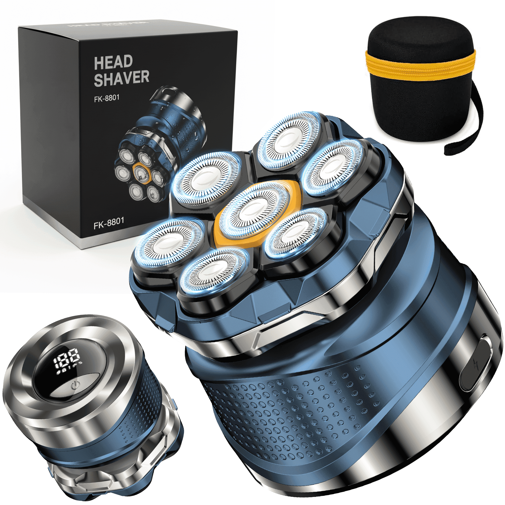 Rebelduck Head Shaver for Bald Men: Electric Bald Razor -IPX7 Wet & Dry Shaving- 7 Floating Heads for Ultimate Comfort - Rechargeable Grooming Kit for Scalp/Face/Beard -Ergonomic Grip