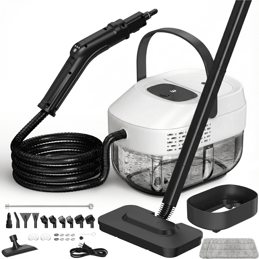 Powerful Steam Cleaner – 15s Heat-Up 2500W Handheld Steamer with 3-Level Adjustable Handle 1.6L Tank & 16 Accessories – Portable Steamer for Home, Car, Grease, Grout, Tile & Upholstery