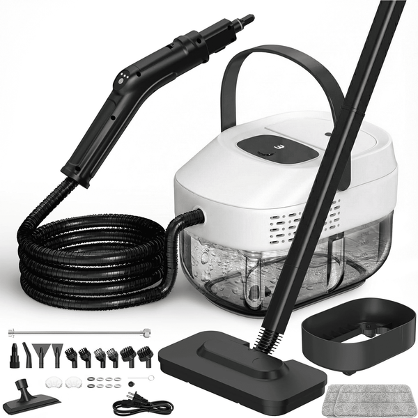 Powerful Steam Cleaner – 15s Heat-Up 2500W Handheld Steamer with 3-Level Adjustable Handle 1.6L Tank & 16 Accessories – Portable Steamer for Home, Car, Grease, Grout, Tile & Upholstery