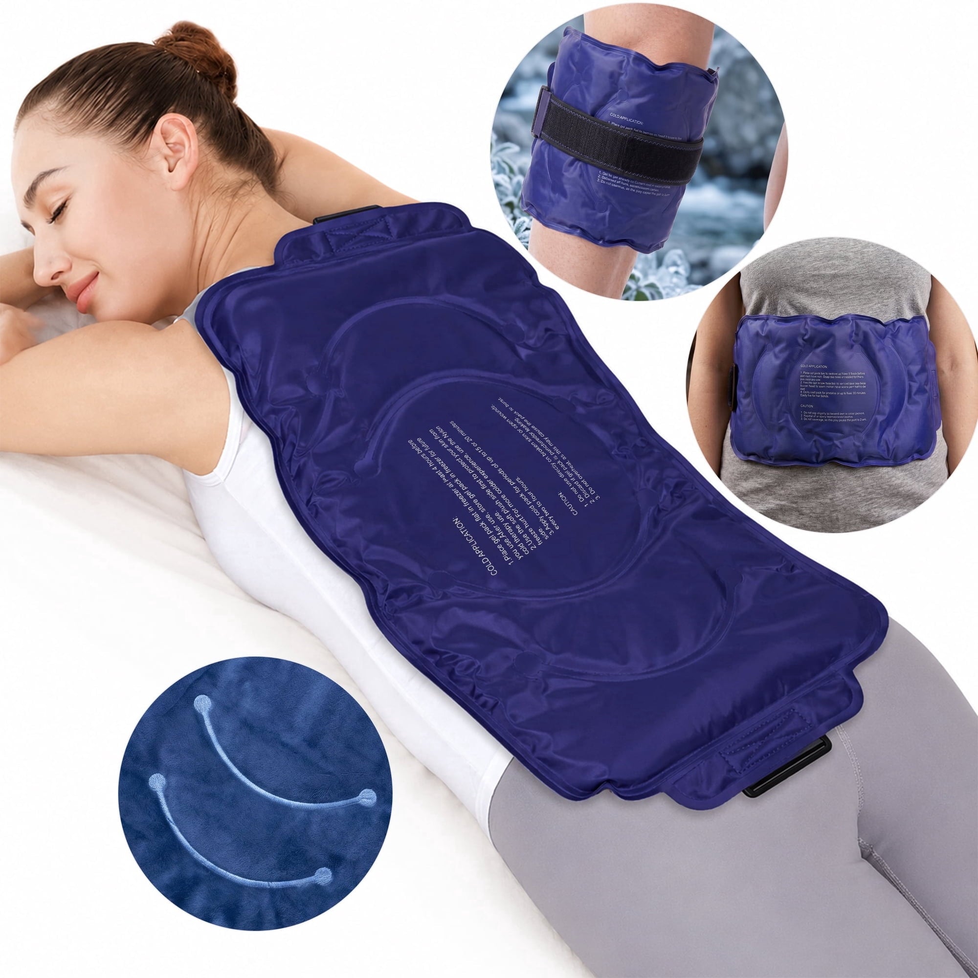 Rebelduck Ice Pack for Injuries Reusable Gel for Lower Back, Cold Packs for Back Shoulder, Elbow, Hip, Leg, Wrap Around Entire Knee, Soft Cold Compress,16 × 9" Navy