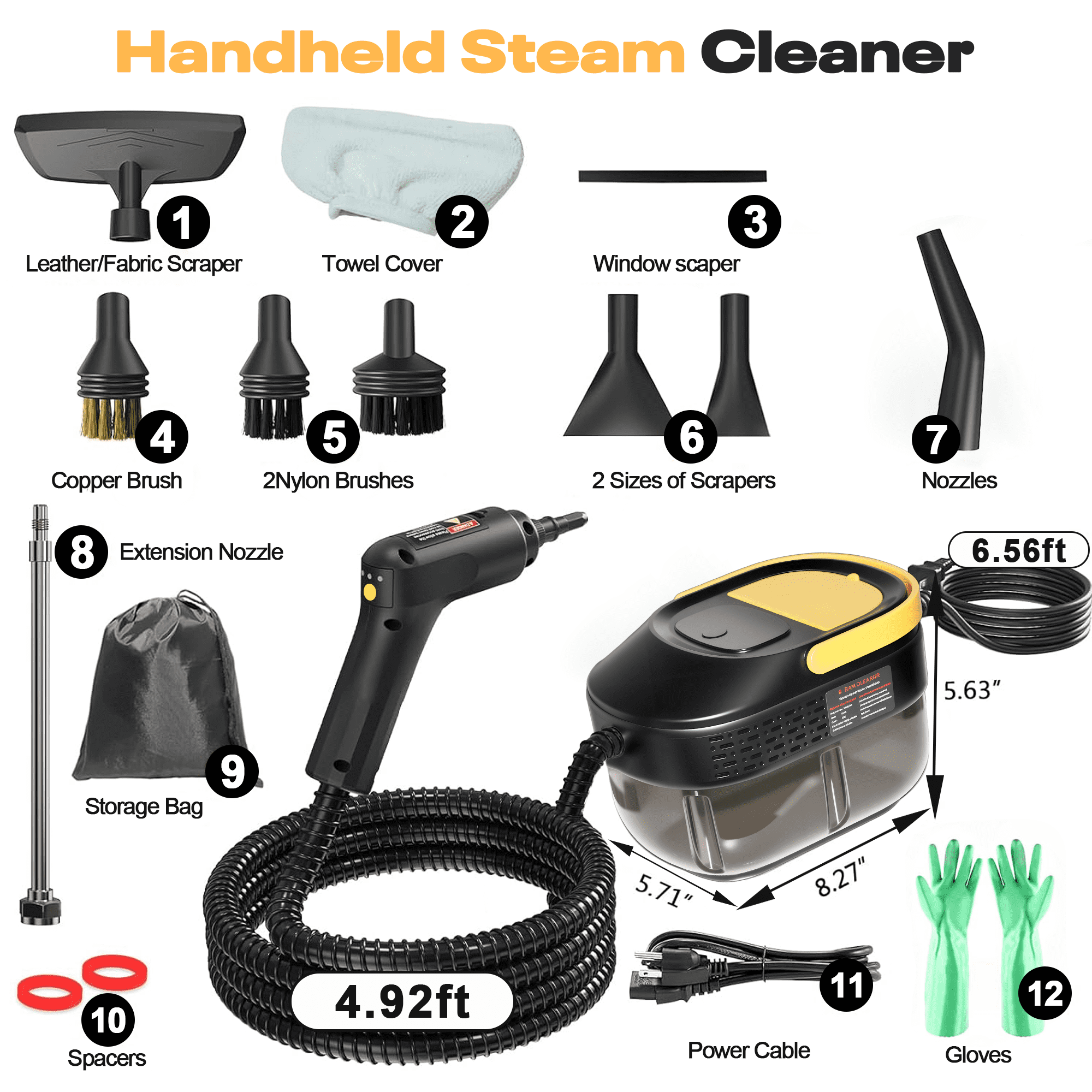 Rebelduck Powerful Steam Cleaner – 15s Heat-Up 2500W Handheld Steamer with 3-Level Adjustable Handle 1.6L Tank & 16 Accessories – Portable Steamer for Home, Car, Grease, Grout, Tile & Upholstery