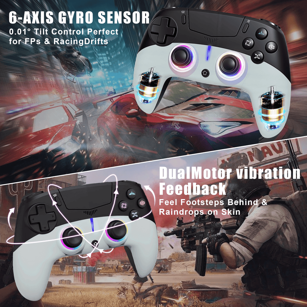 Rebelduck Wireless RGB Controller Compatible with P5/P5 Pro/P5 Slim with Dual Vibration & Six-Axis Sensor