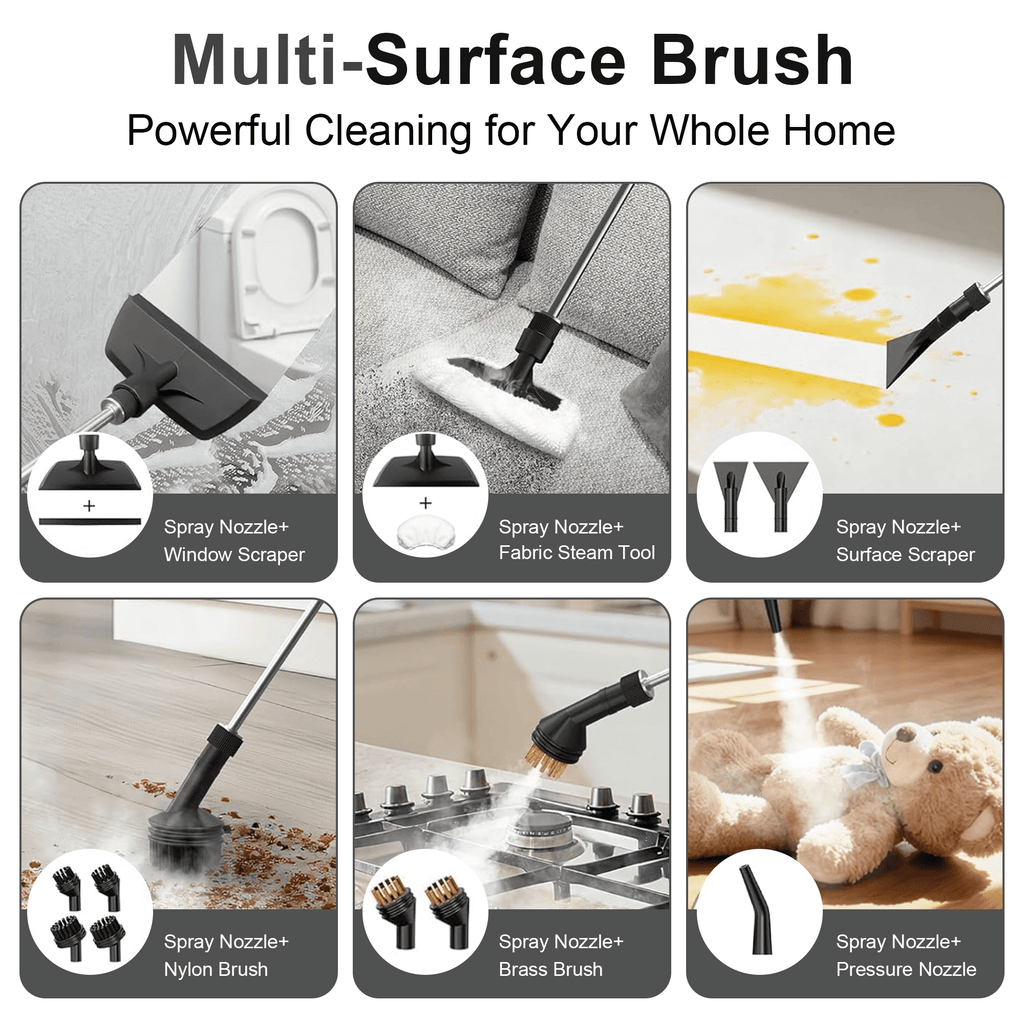Powerful Steam Cleaner – 15s Heat-Up 2500W Handheld Steamer with 3-Level Adjustable Handle 1.6L Tank & 16 Accessories – Portable Steamer for Home, Car, Grease, Grout, Tile & Upholstery