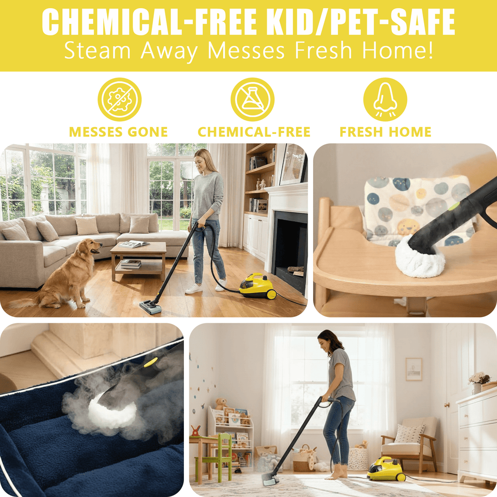 Heavy-Duty Steam Cleaner - 1500W Multipurpose Handheld Floor Steamer with 22 Accessories 16ft Cord for Home, Car Detailing, Tile, Grout, Carpet, Wallpaper, Upholstery, Window, Deep Cleaning