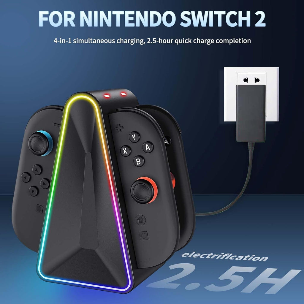 Rebelduck Charging Dock for Nintendo Switch 2 Joy‑Con, 4‑in‑1 Magnetic Fast Charging Station with RGB Lights, Dual‑Direction Charging, Weighted Base & LED Indicators – Compatible with Switch 2 Controllers