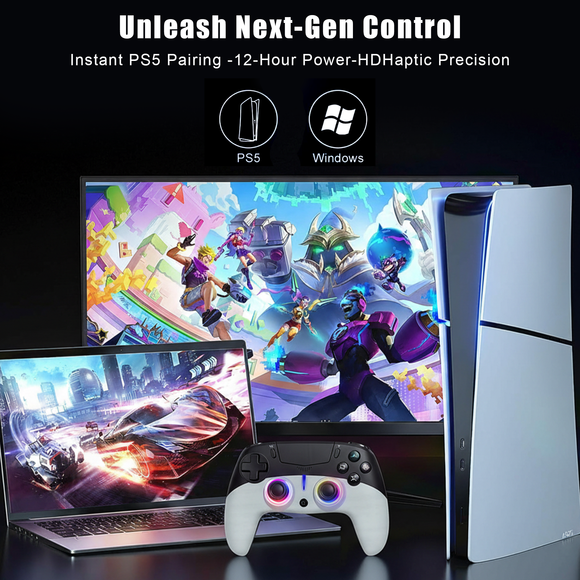 Rebelduck Wireless RGB Controller Compatible with P5/P5 Pro/P5 Slim with Dual Vibration & Six-Axis Sensor